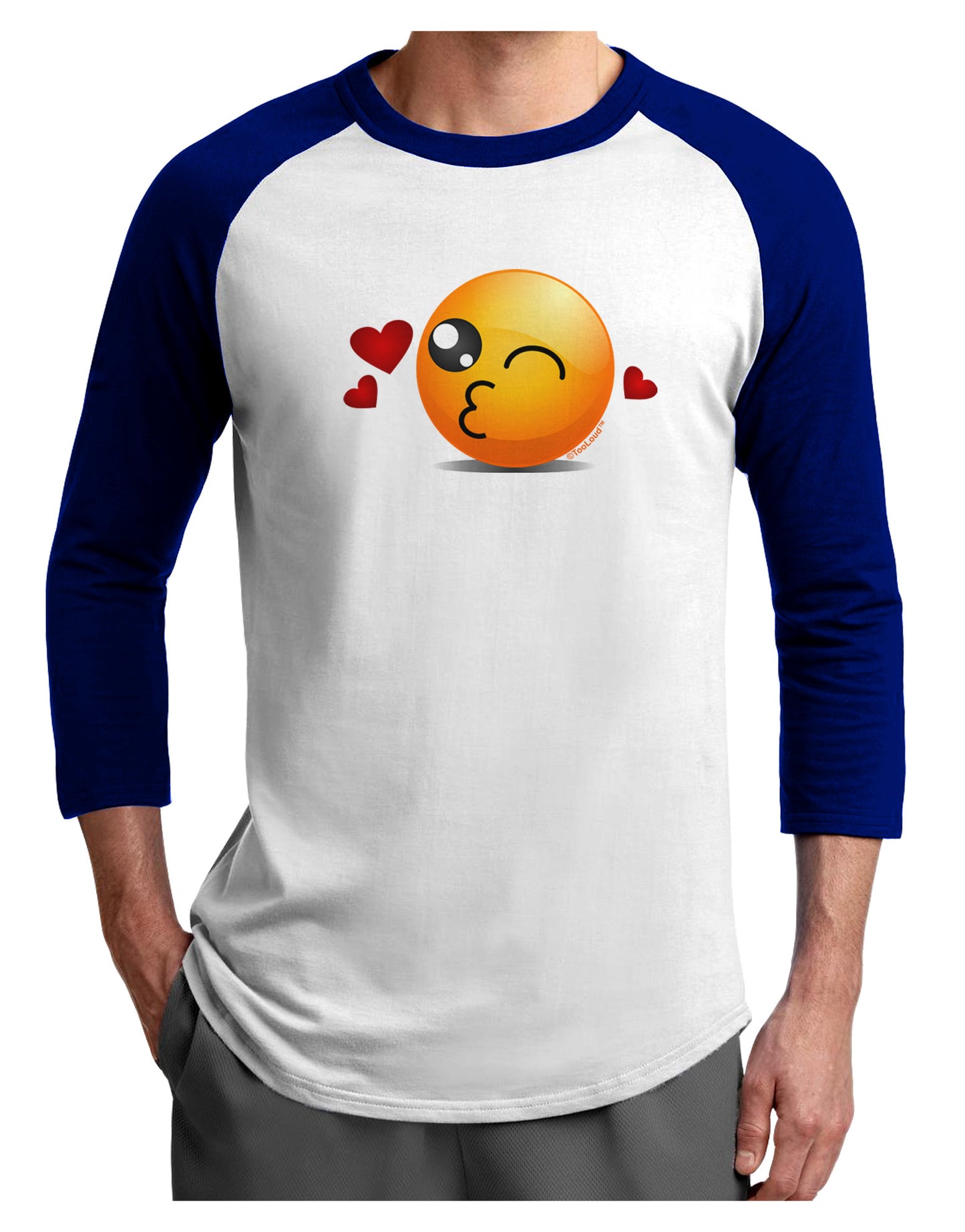 Kissy Face Emoji Adult Raglan Shirt-Raglan Shirt-TooLoud-White-Royal-X-Small-Davson Sales