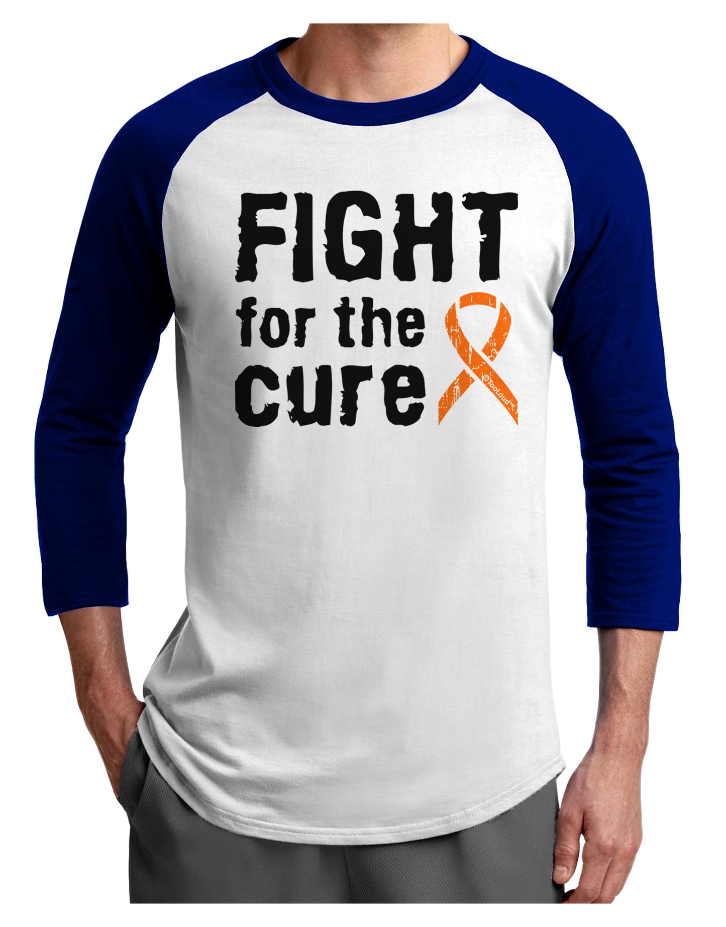 Fight for the Cure - Orange Ribbon Leukemia Adult Raglan Shirt-TooLoud-White-Royal-X-Small-Davson Sales