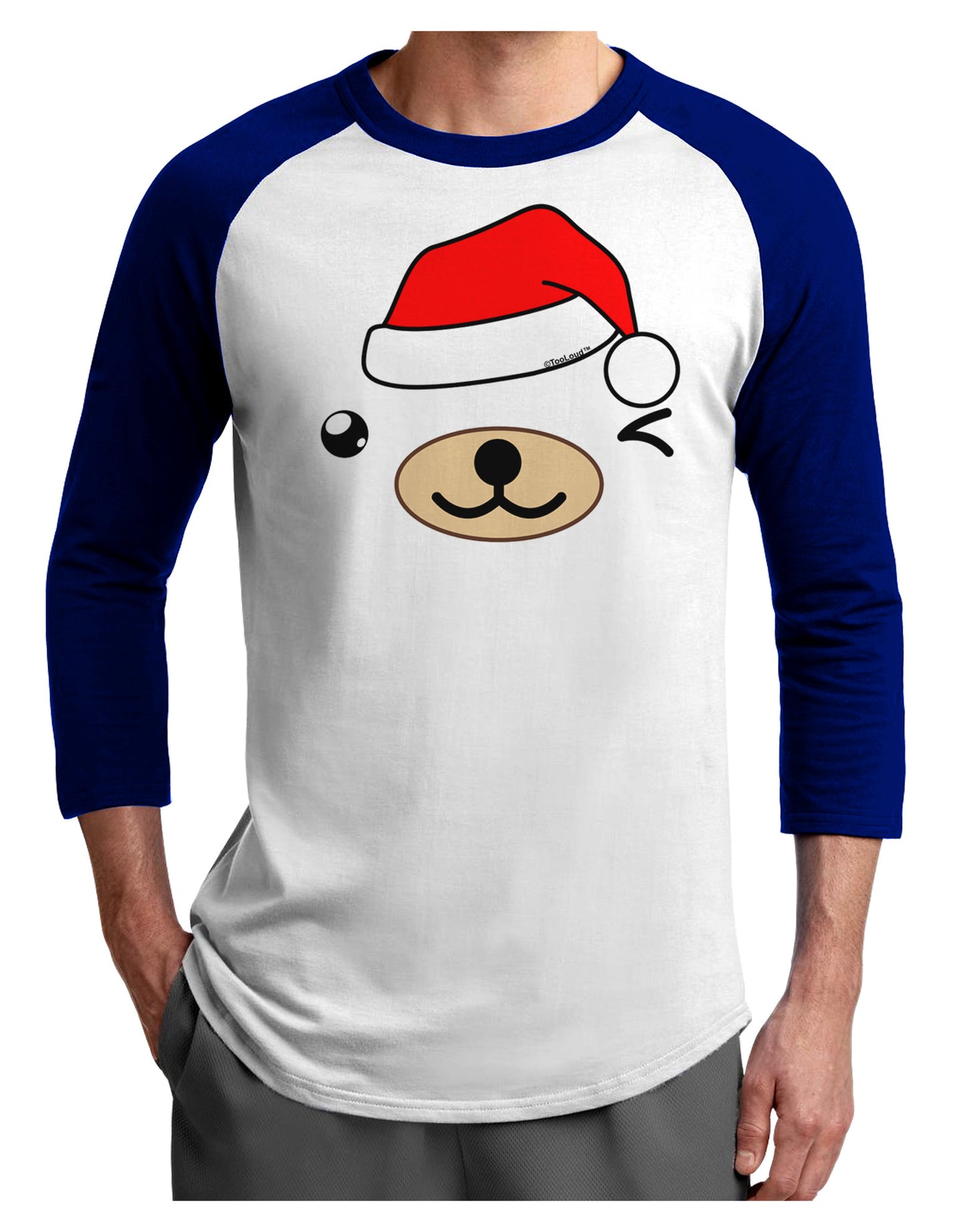 Kyu-T Face Beartholomew Santa Boy Bear Adult Raglan Shirt-Raglan Shirt-TooLoud-White-Royal-X-Small-Davson Sales