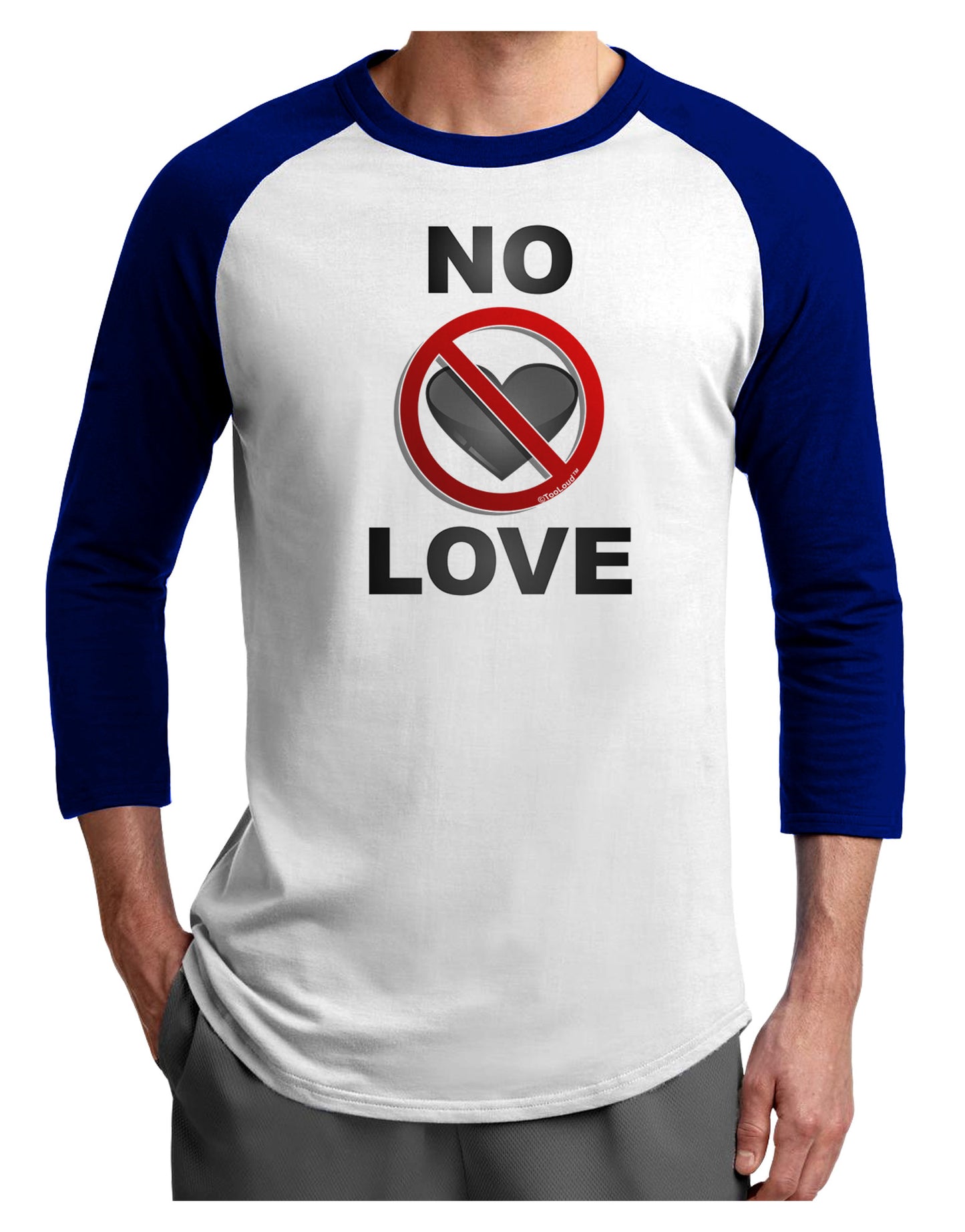 No Love Symbol with Text Adult Raglan Shirt-Raglan Shirt-TooLoud-White-Royal-X-Small-Davson Sales