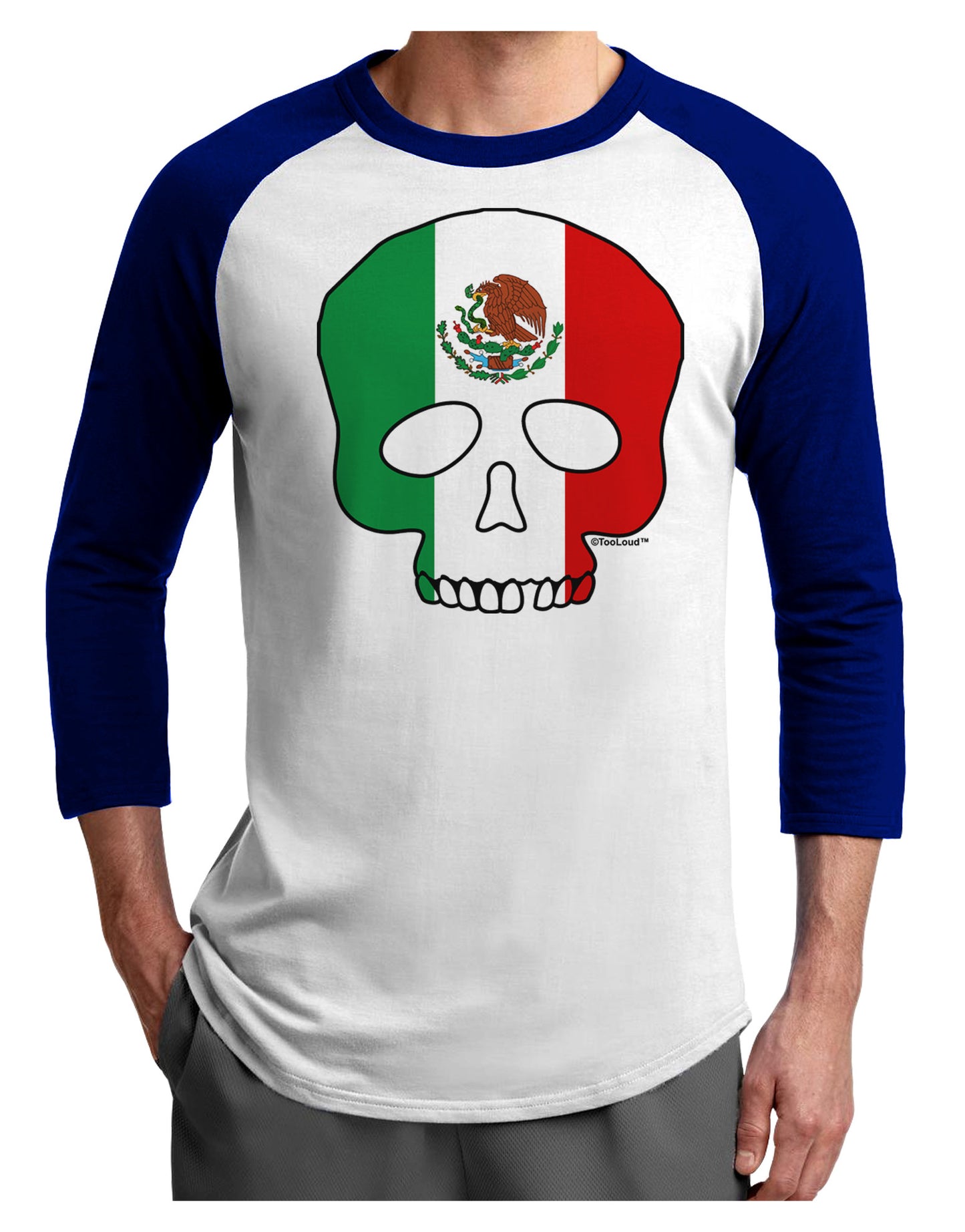 Skull Flag Mexico Adult Raglan Shirt-Raglan Shirt-TooLoud-White-Royal-X-Small-Davson Sales