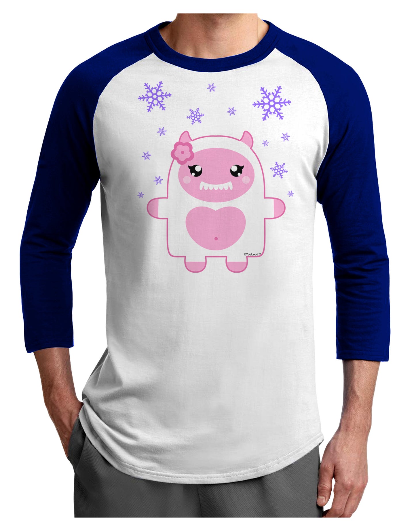 Cute Abominable Snowman Girl Yeti - Christmas Adult Raglan Shirt-TooLoud-White-Royal-X-Small-Davson Sales
