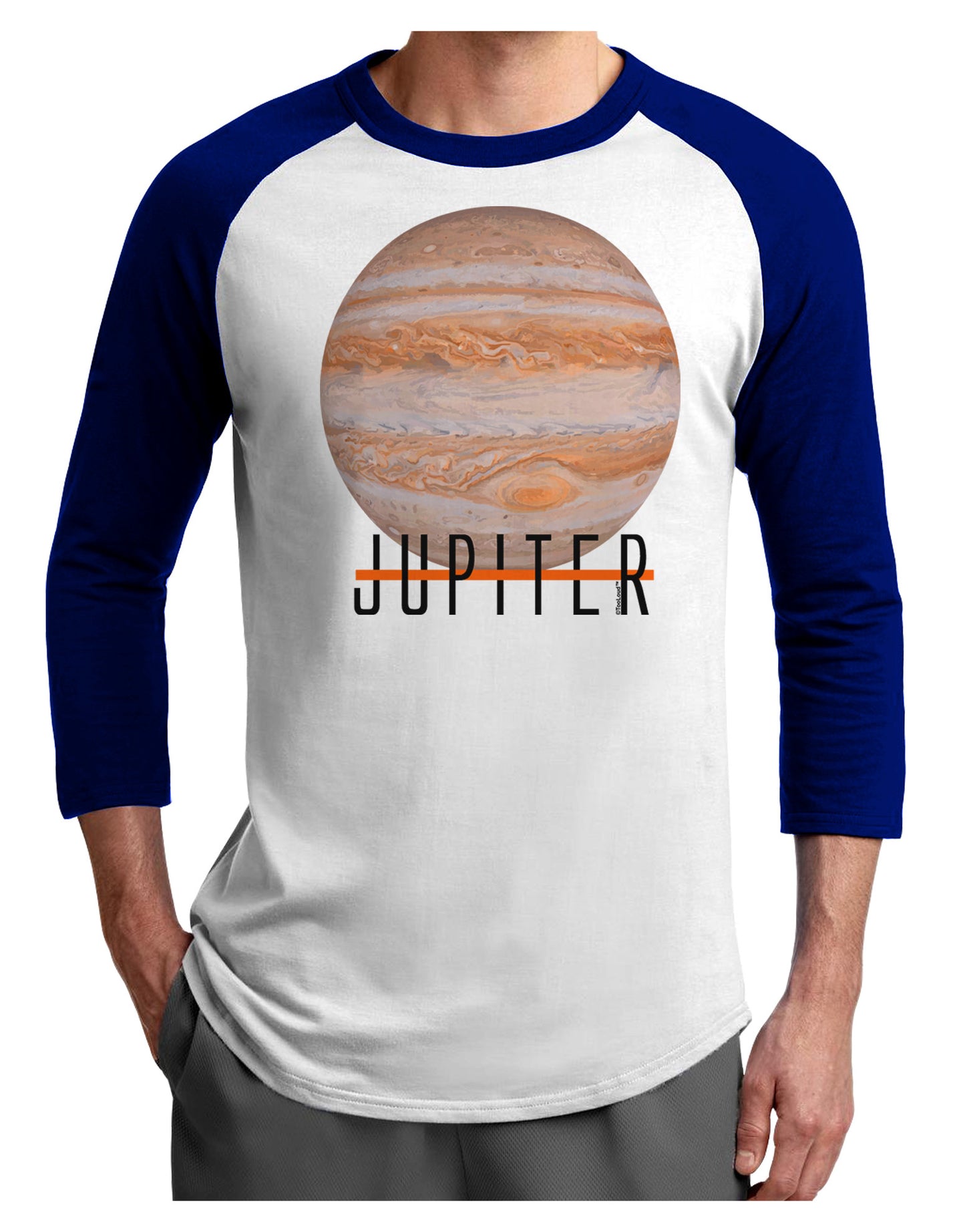Planet Jupiter Earth Text Adult Raglan Shirt-TooLoud-White-Royal-X-Small-Davson Sales