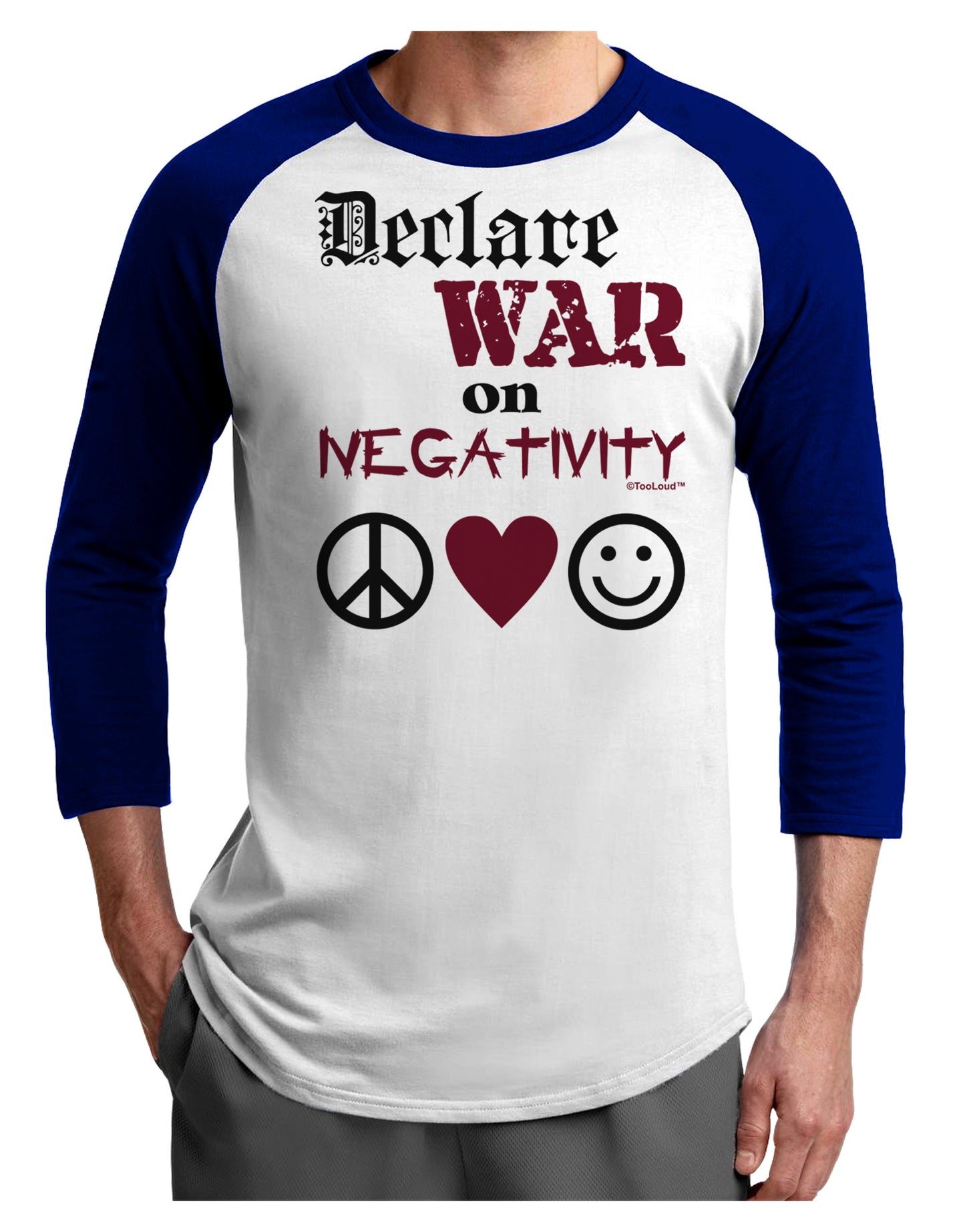 Declare War on Negativity Adult Raglan Shirt by-Raglan Shirt-TooLoud-White-Royal-X-Small-Davson Sales