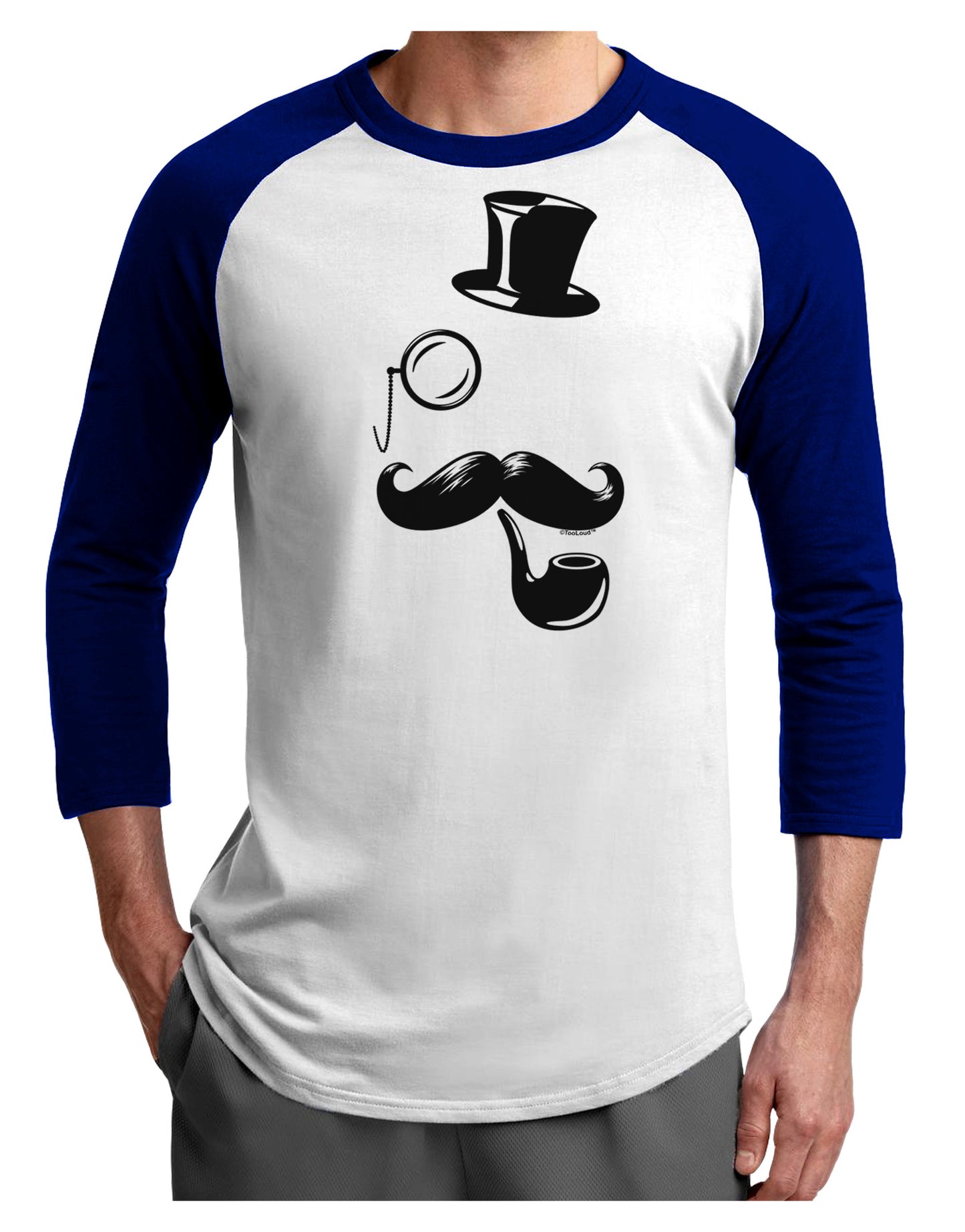 Tophat Mustache Pipe and Monocle Adult Raglan Shirt-Raglan Shirt-TooLoud-White-Royal-X-Small-Davson Sales