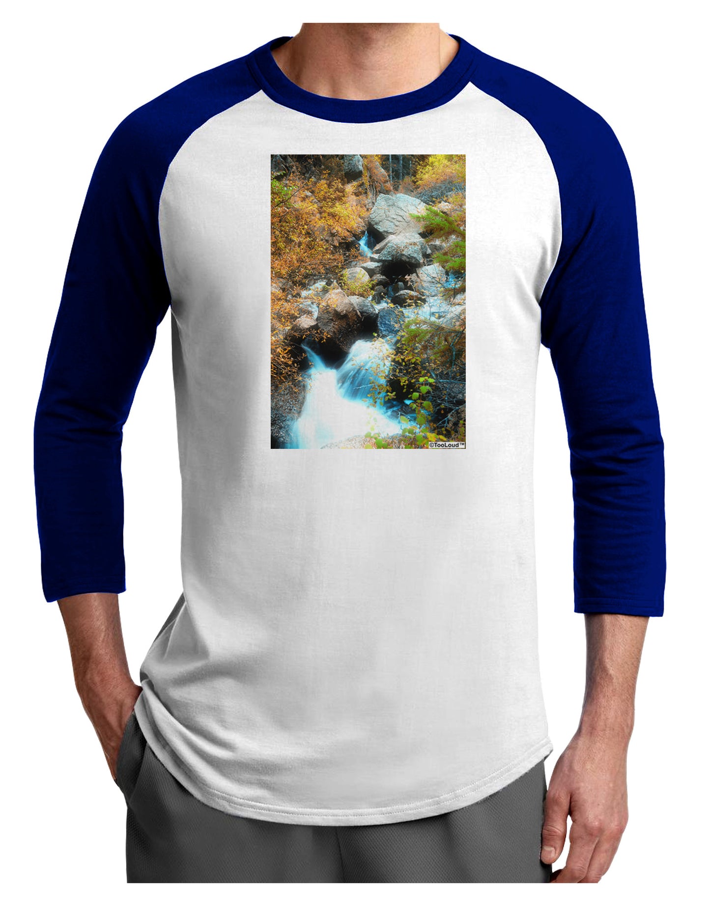 Rockies Waterfall Adult Raglan Shirt-Raglan Shirt-TooLoud-White-Royal-X-Small-Davson Sales