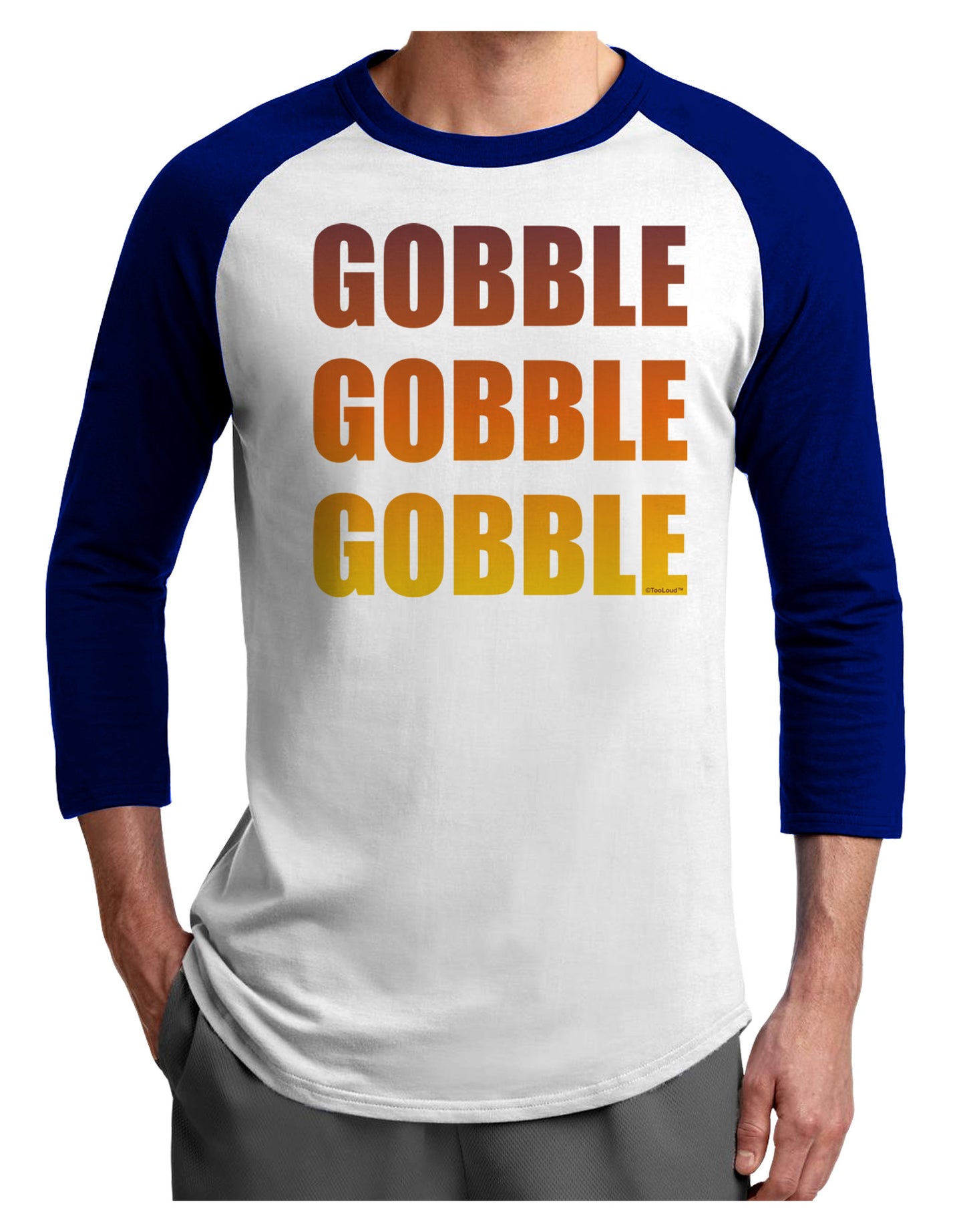 Gobble Gobble Gobble - Thanksgiving Adult Raglan Shirt-TooLoud-White-Royal-X-Small-Davson Sales