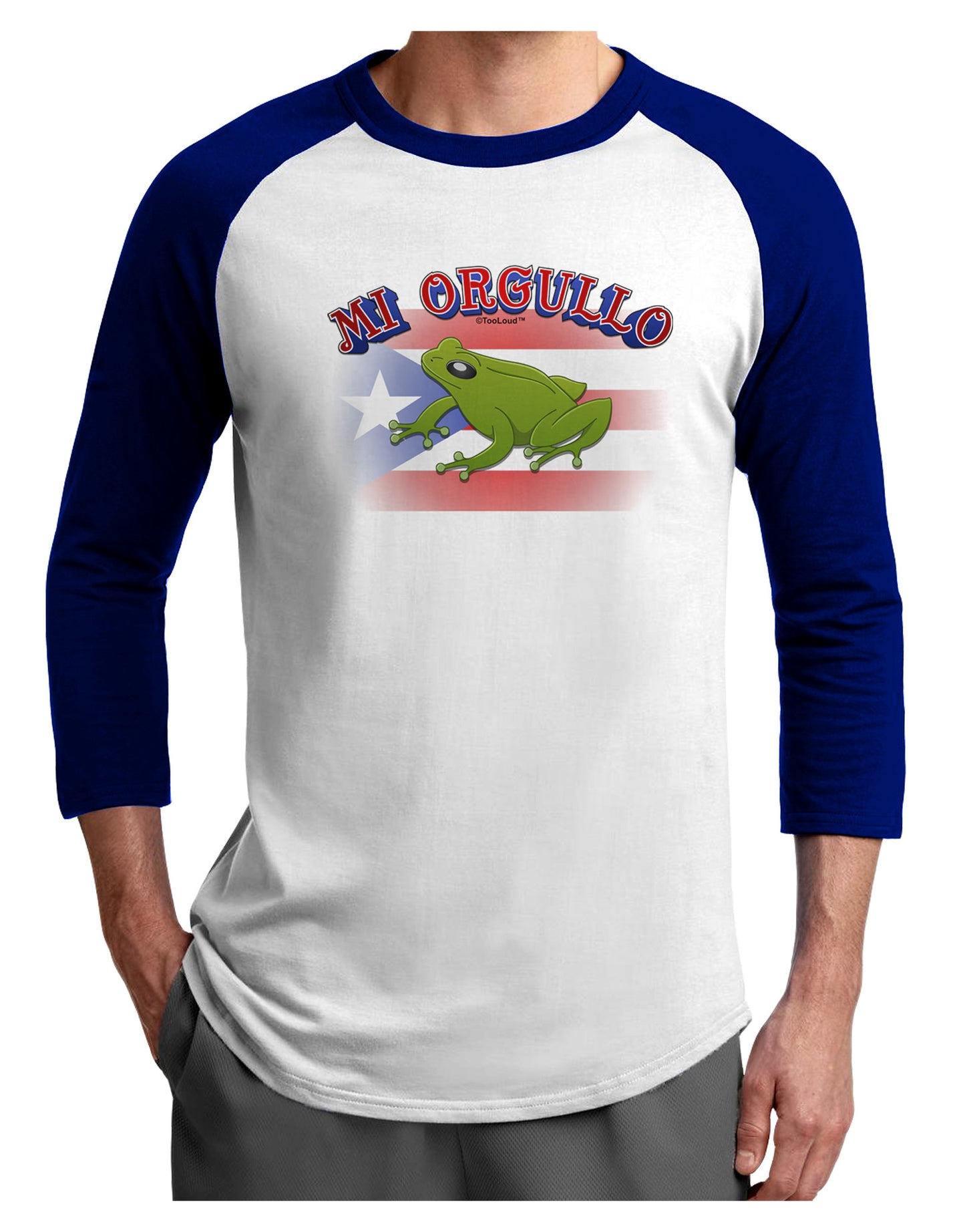 Mi Orgullo Coqui Adult Raglan Shirt-Raglan Shirt-TooLoud-White-Royal-X-Small-Davson Sales