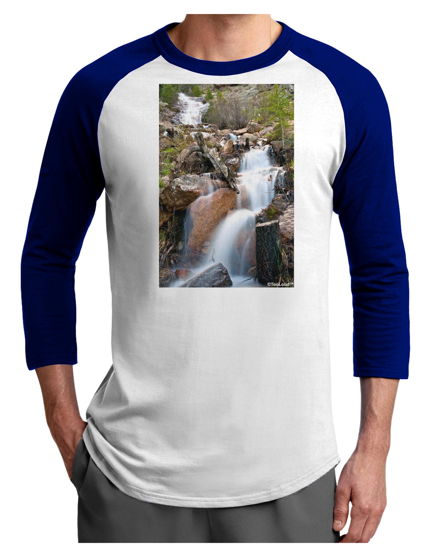 Colorado Waterfall Scene Adult Raglan Shirt-TooLoud-White-Royal-X-Small-Davson Sales