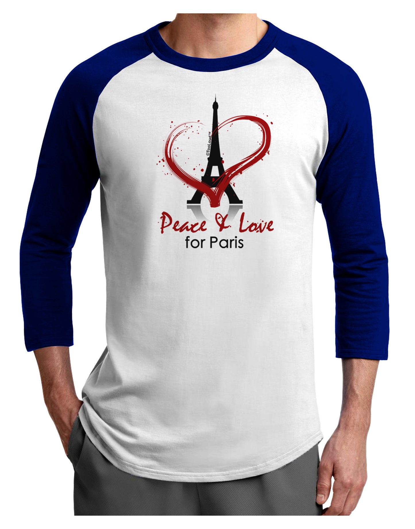 Peace & Love For Paris Adult Raglan Shirt-Raglan Shirt-TooLoud-White-Royal-X-Small-Davson Sales