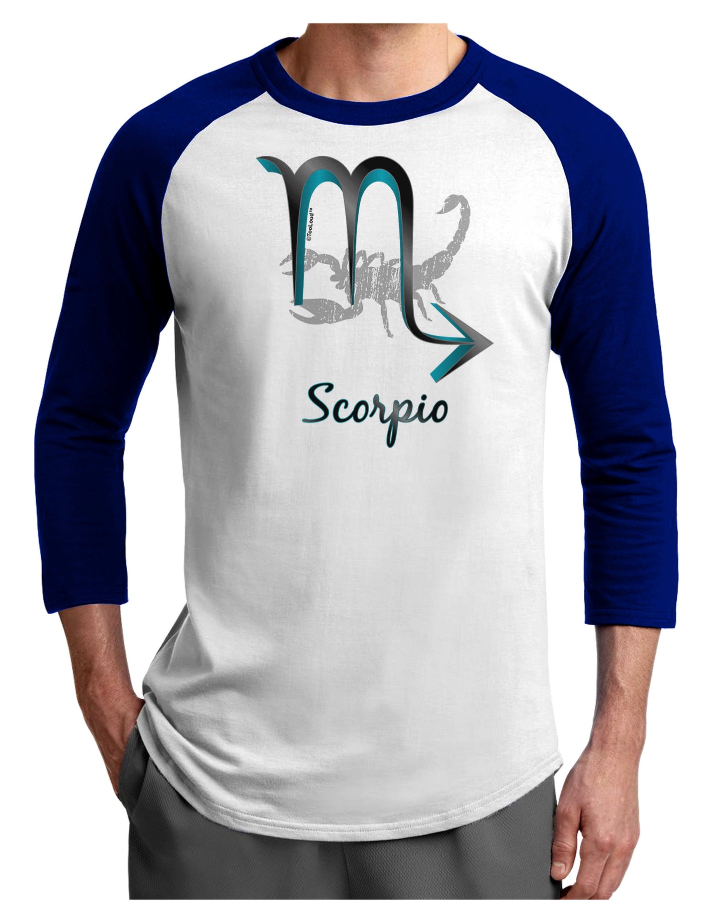 Scorpio Symbol Adult Raglan Shirt-TooLoud-White-Royal-X-Small-Davson Sales