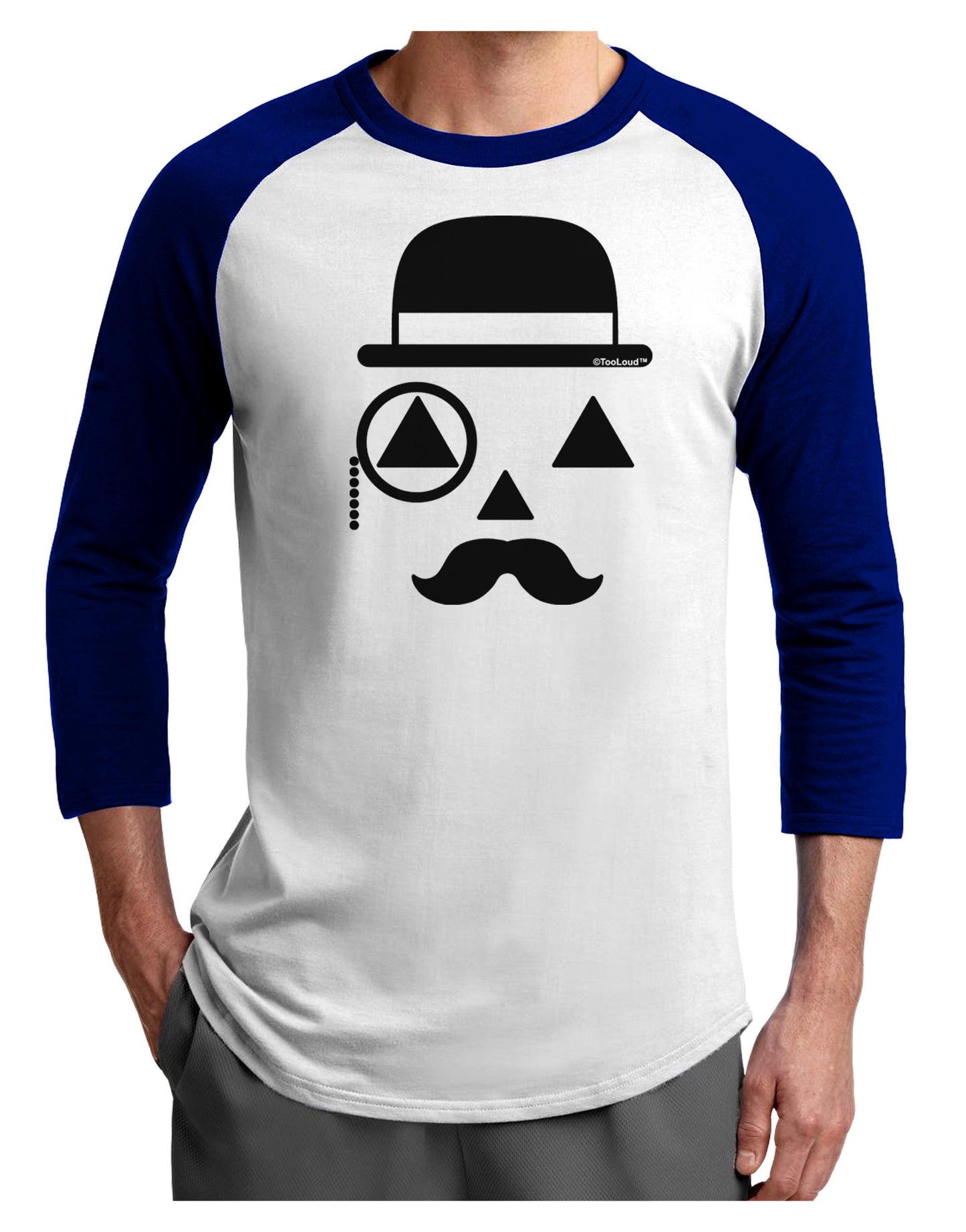 Gentleman Jack-o-lantern Adult Raglan Shirt-TooLoud-White-Royal-X-Small-Davson Sales