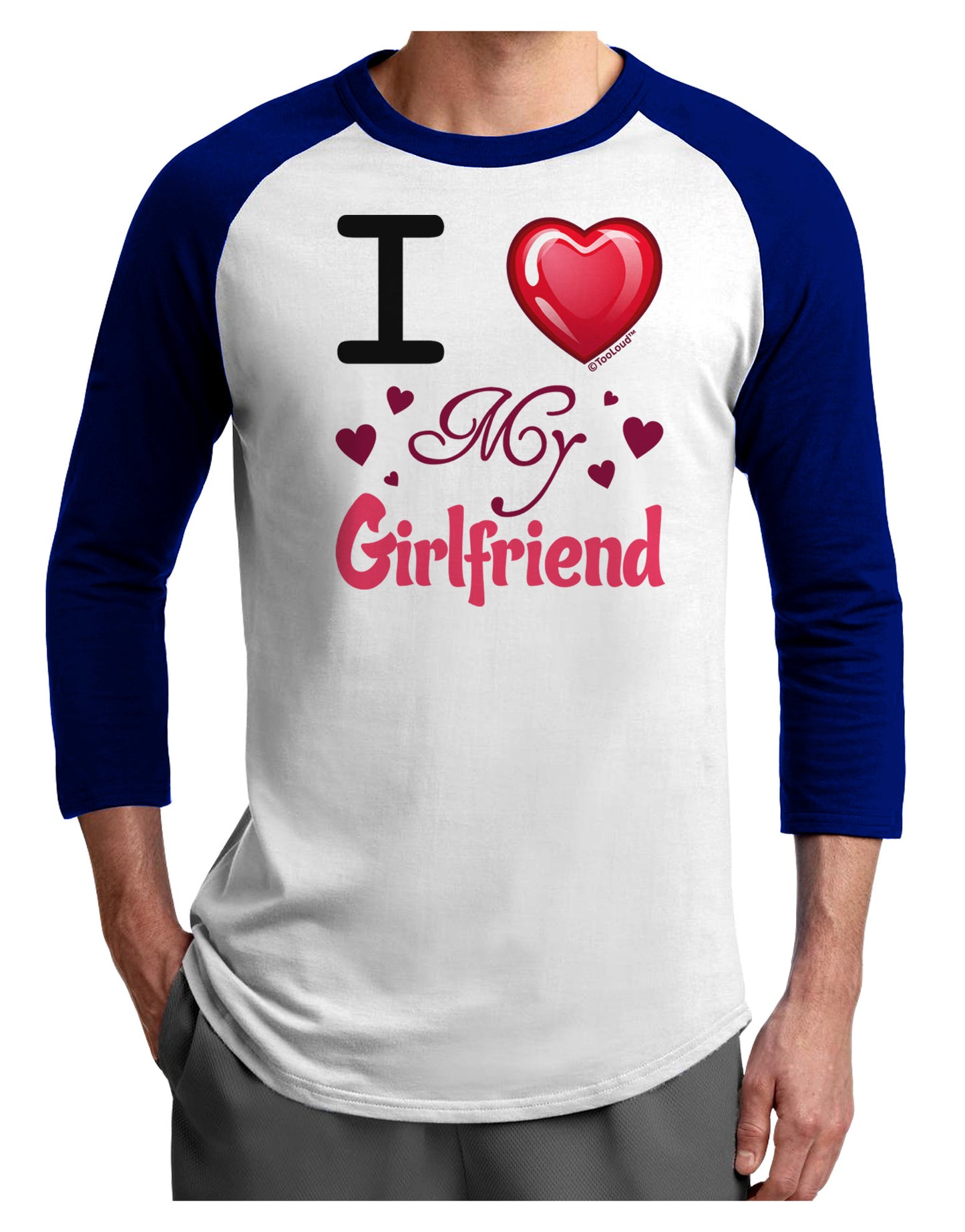 I Love Heart My Girlfriend Adult Raglan Shirt-Raglan Shirt-TooLoud-White-Royal-X-Small-Davson Sales
