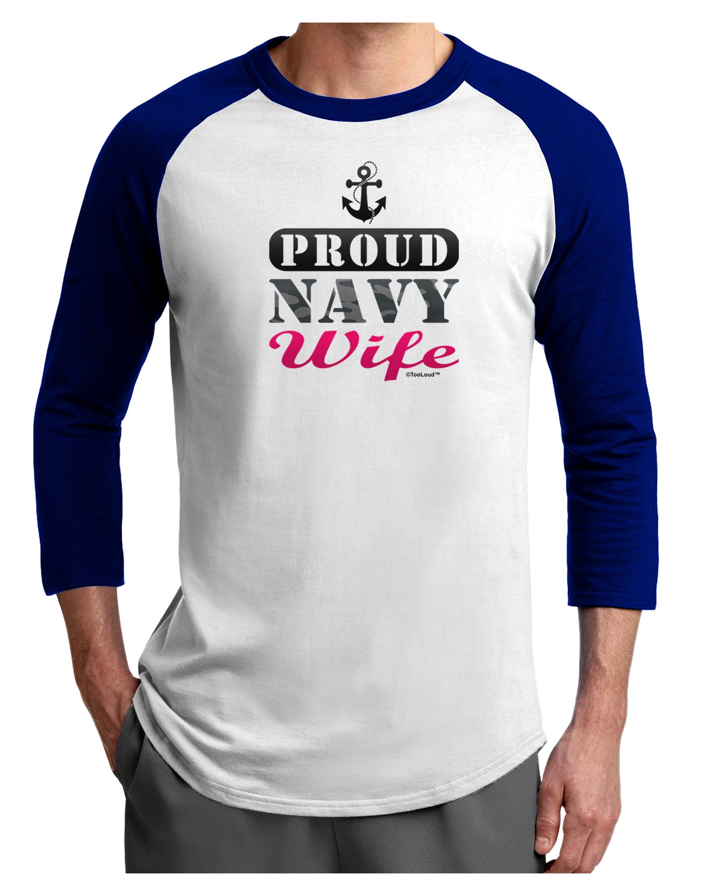 Proud Navy Wife Adult Raglan Shirt-Raglan Shirt-TooLoud-White-Royal-X-Small-Davson Sales
