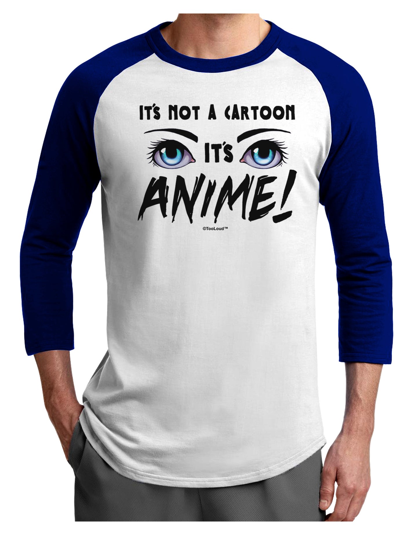 Not A Cartoon Eyes Blue Adult Raglan Shirt-TooLoud-White-Royal-X-Small-Davson Sales