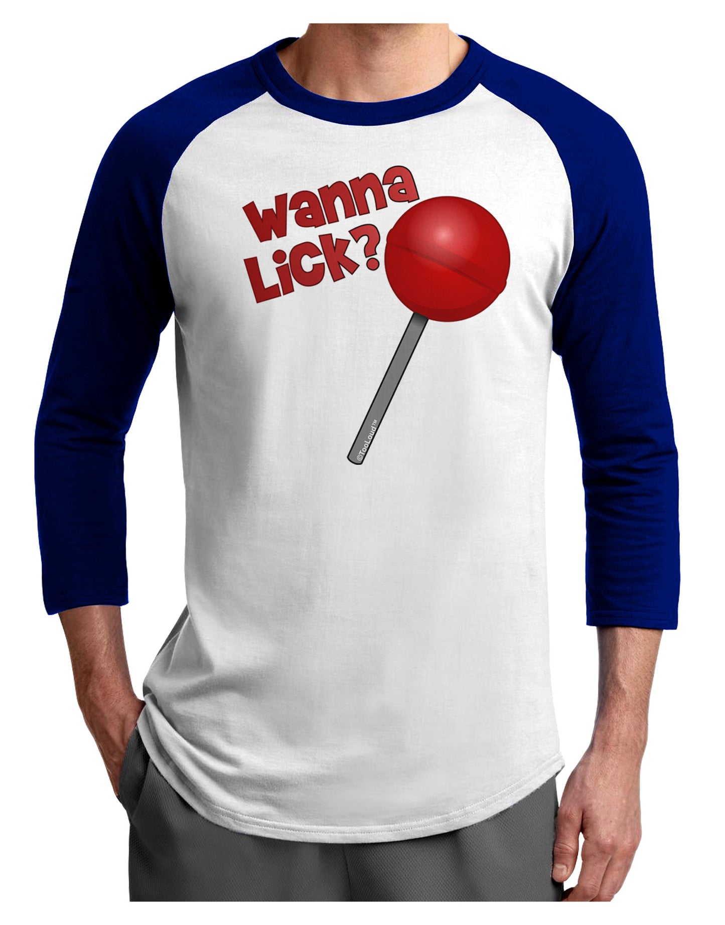 TooLoud Wanna Lick Lollipop Adult Raglan Shirt-Raglan Shirt-TooLoud-White-Royal-X-Small-Davson Sales