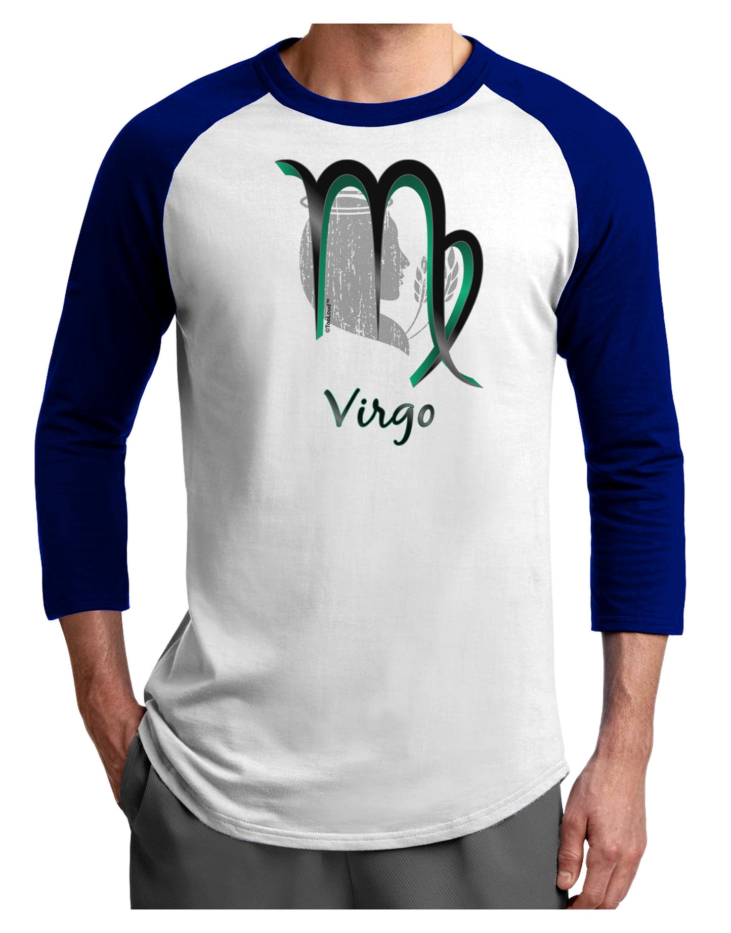 Virgo Symbol Adult Raglan Shirt-TooLoud-White-Royal-X-Small-Davson Sales