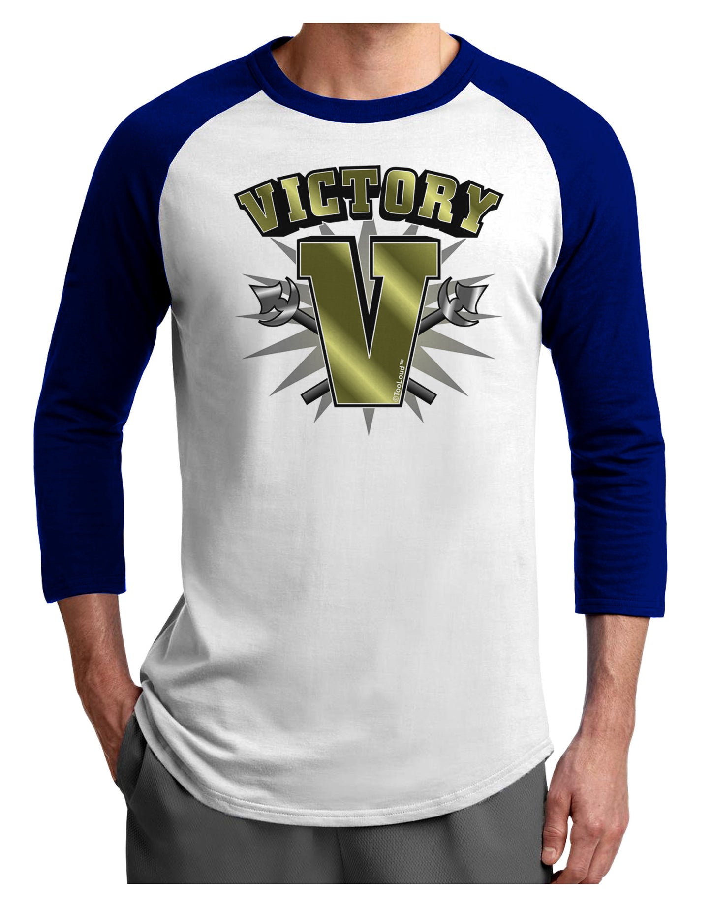 Victory V Adult Raglan Shirt-Raglan Shirt-TooLoud-White-Royal-X-Small-Davson Sales
