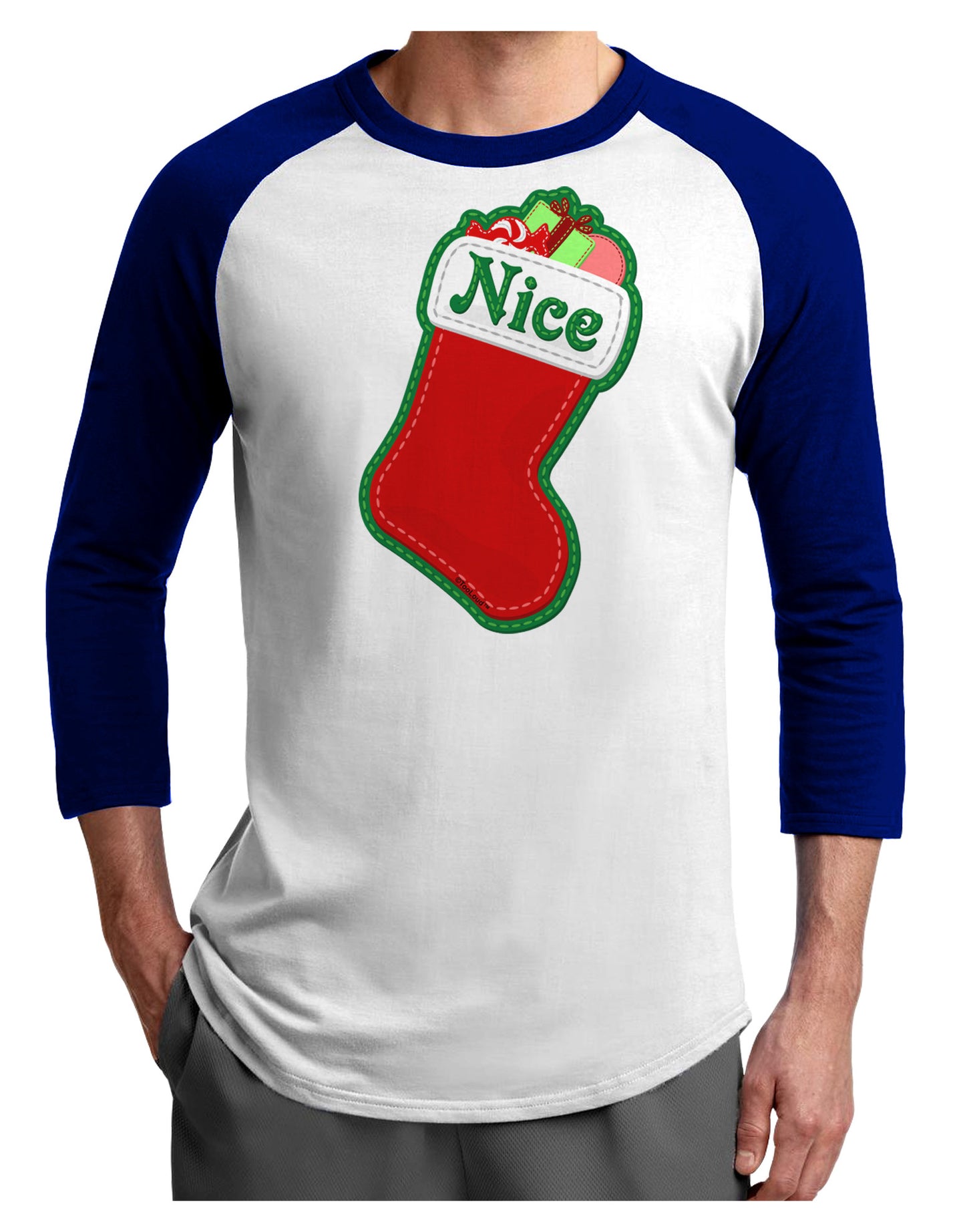 Nice Stocking Cute Christmas Adult Raglan Shirt-Raglan Shirt-TooLoud-White-Royal-X-Small-Davson Sales