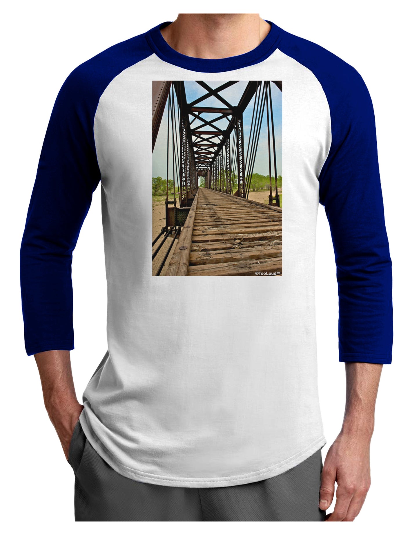 Colorado Landscape Bridge Adult Raglan Shirt-TooLoud-White-Royal-X-Small-Davson Sales