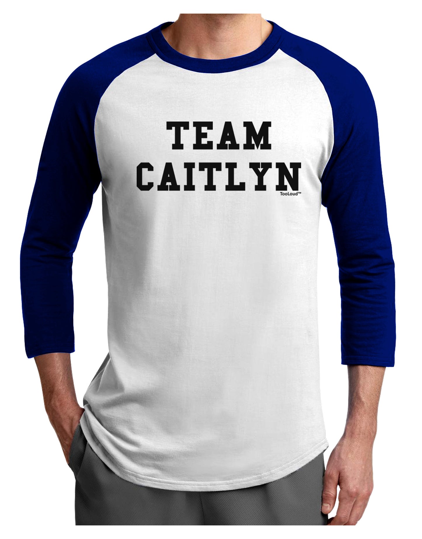 Team Caitlyn Adult Raglan Shirt-TooLoud-White-Royal-X-Small-Davson Sales