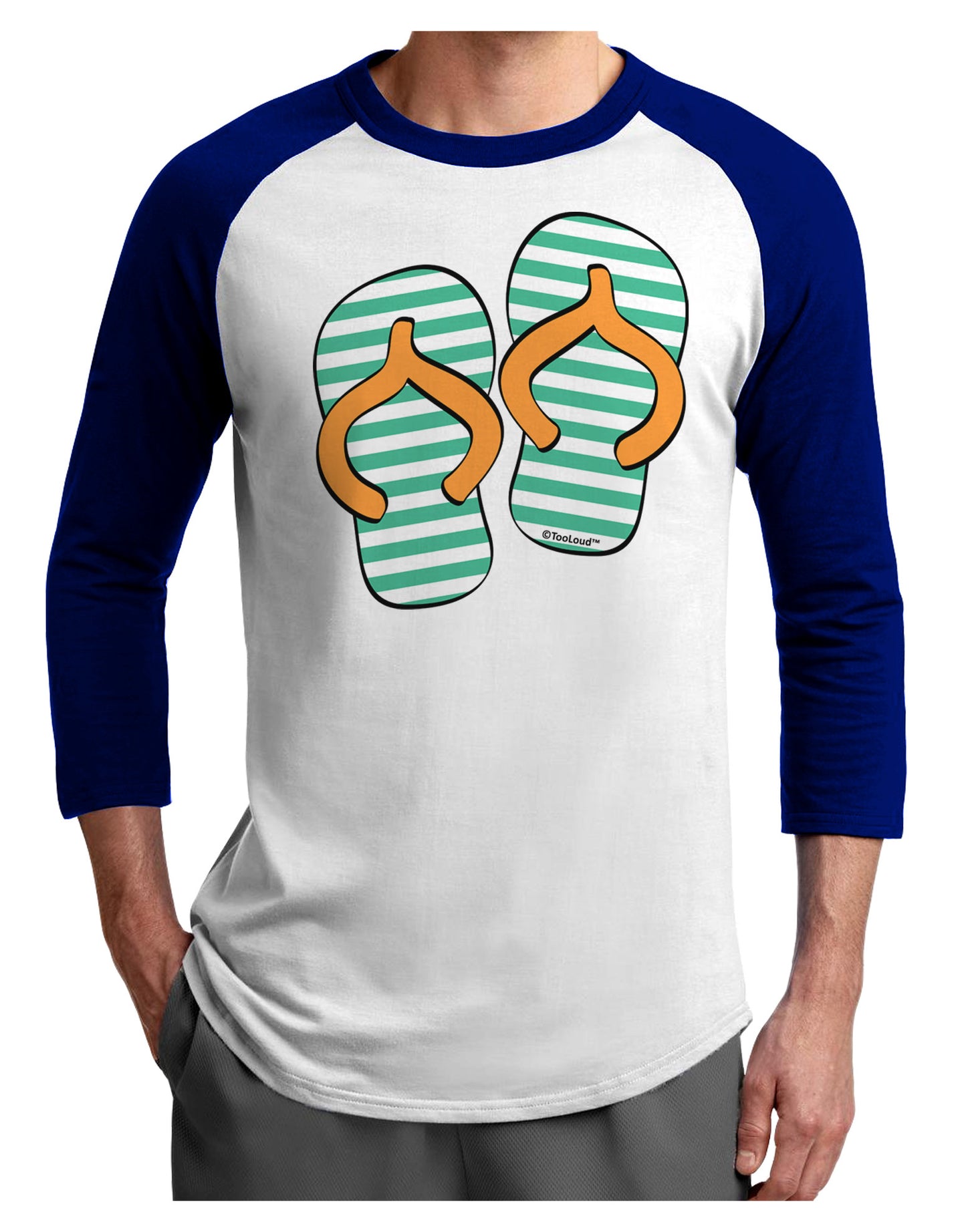 Striped Flip Flops - Teal and Orange Adult Raglan Shirt-TooLoud-White-Royal-X-Small-Davson Sales