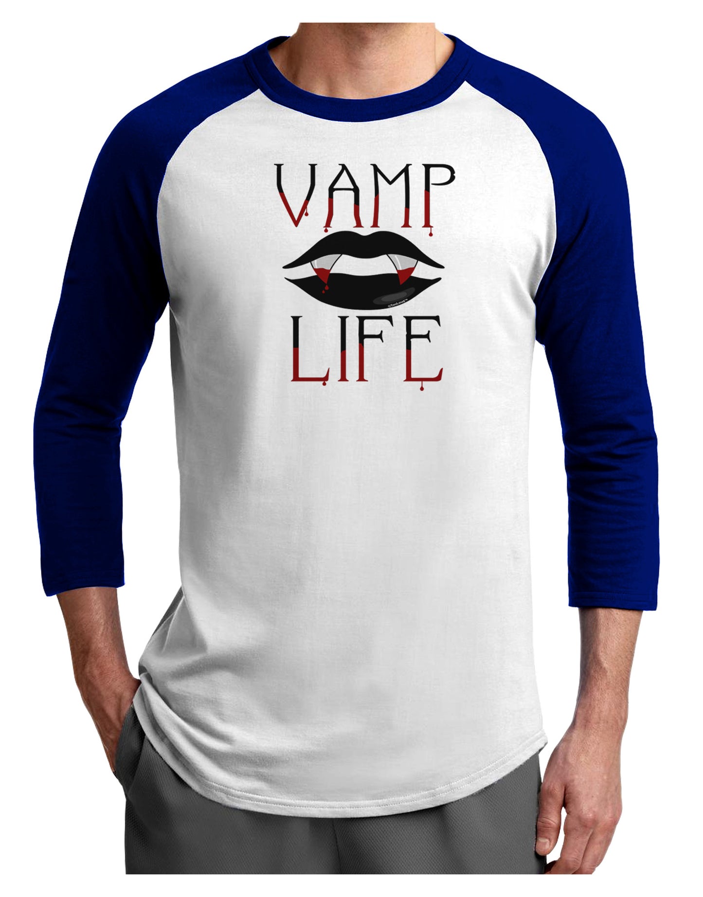 Vamp Life Adult Raglan Shirt-TooLoud-White-Royal-X-Small-Davson Sales