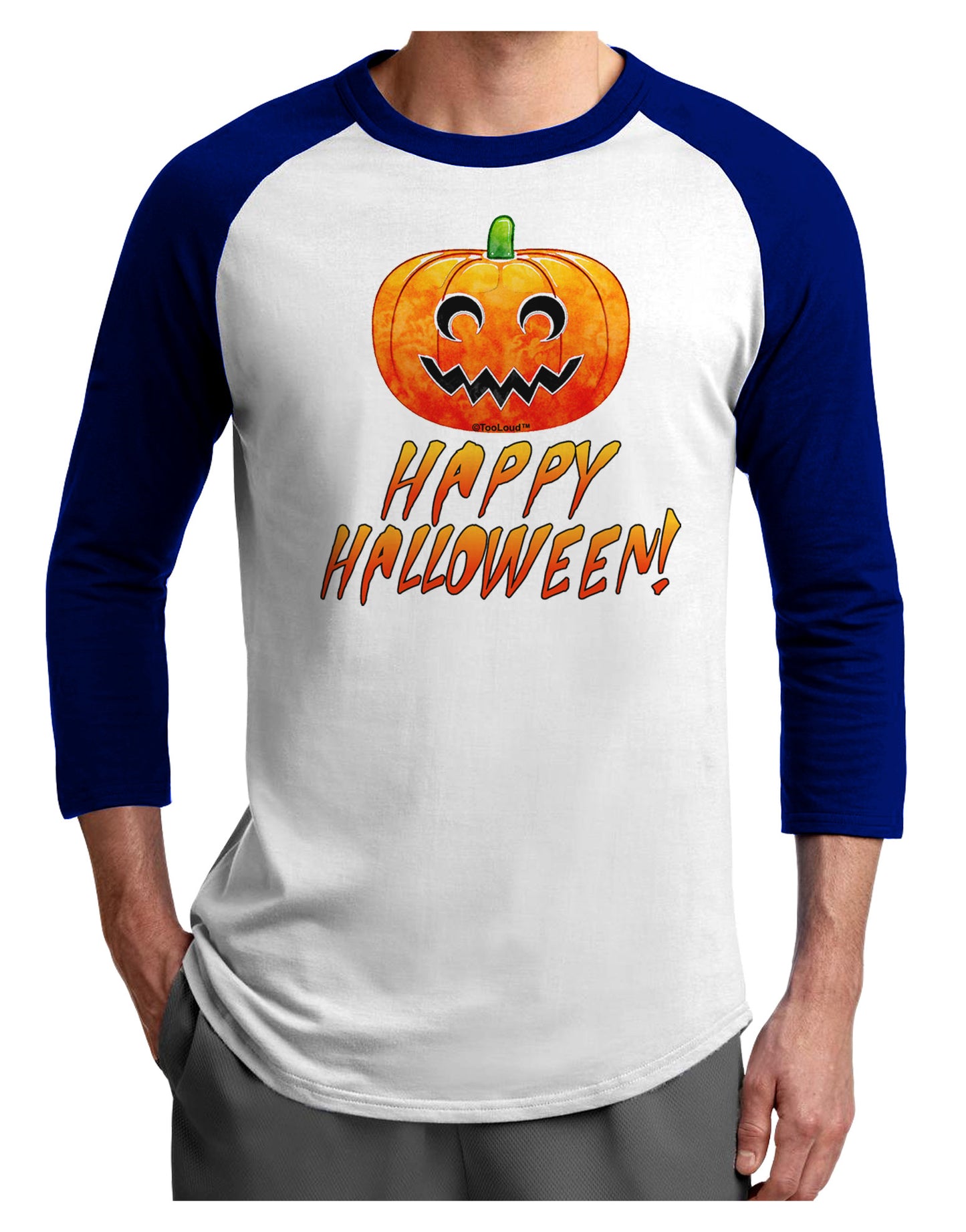 Jack-O-Lantern Watercolor Halloween Adult Raglan Shirt-TooLoud-White-Royal-X-Small-Davson Sales