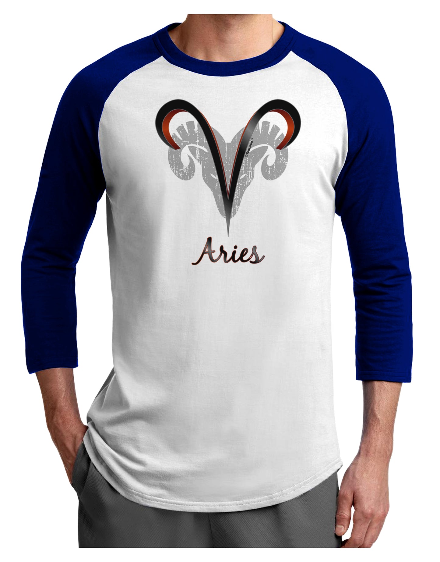 Aries Symbol Adult Raglan Shirt-TooLoud-White-Royal-X-Small-Davson Sales