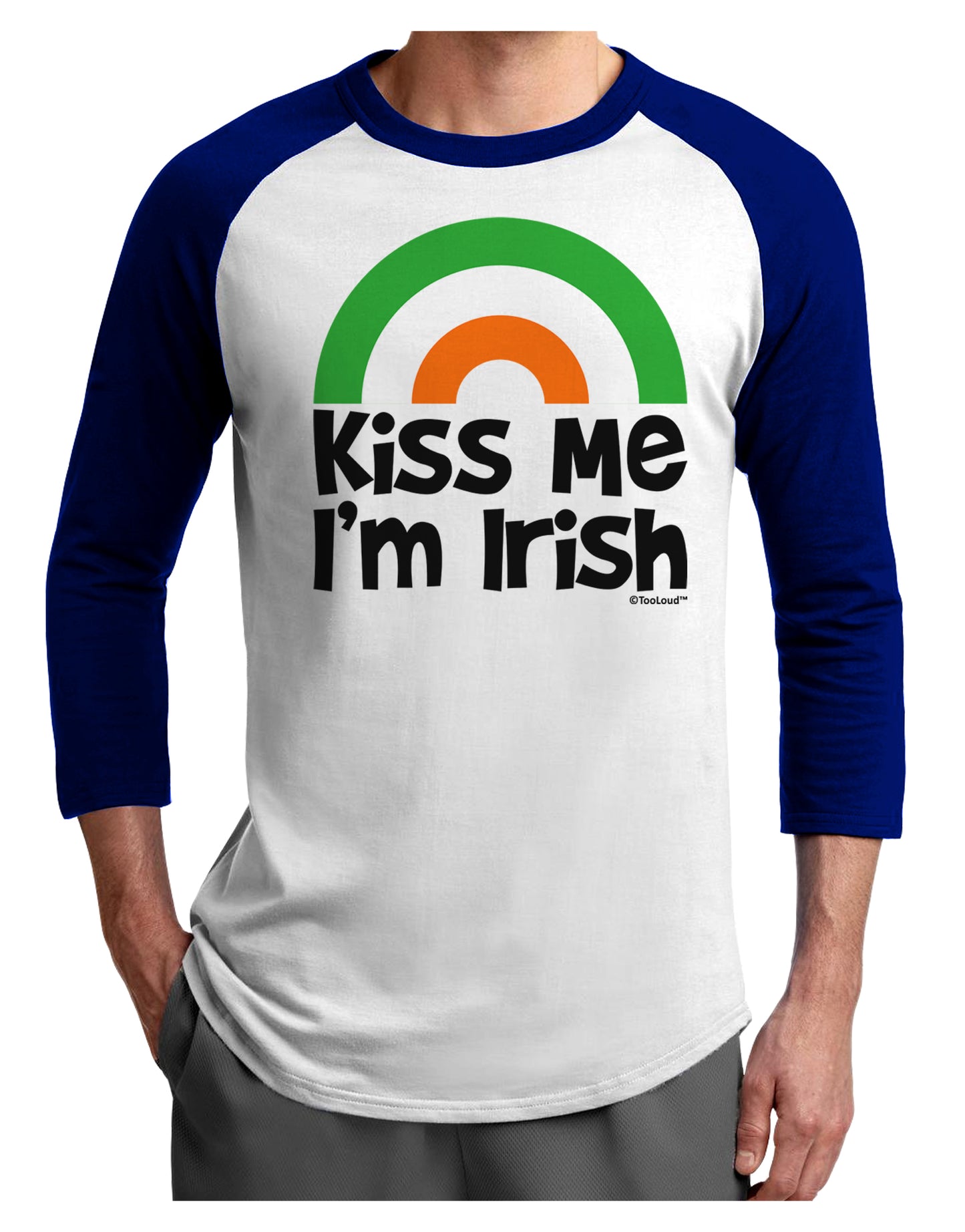 Irish Flag Rainbow - Kiss Me I'm Irish Adult Raglan Shirt by TooLoud-Raglan Shirt-TooLoud-White-Royal-X-Small-Davson Sales