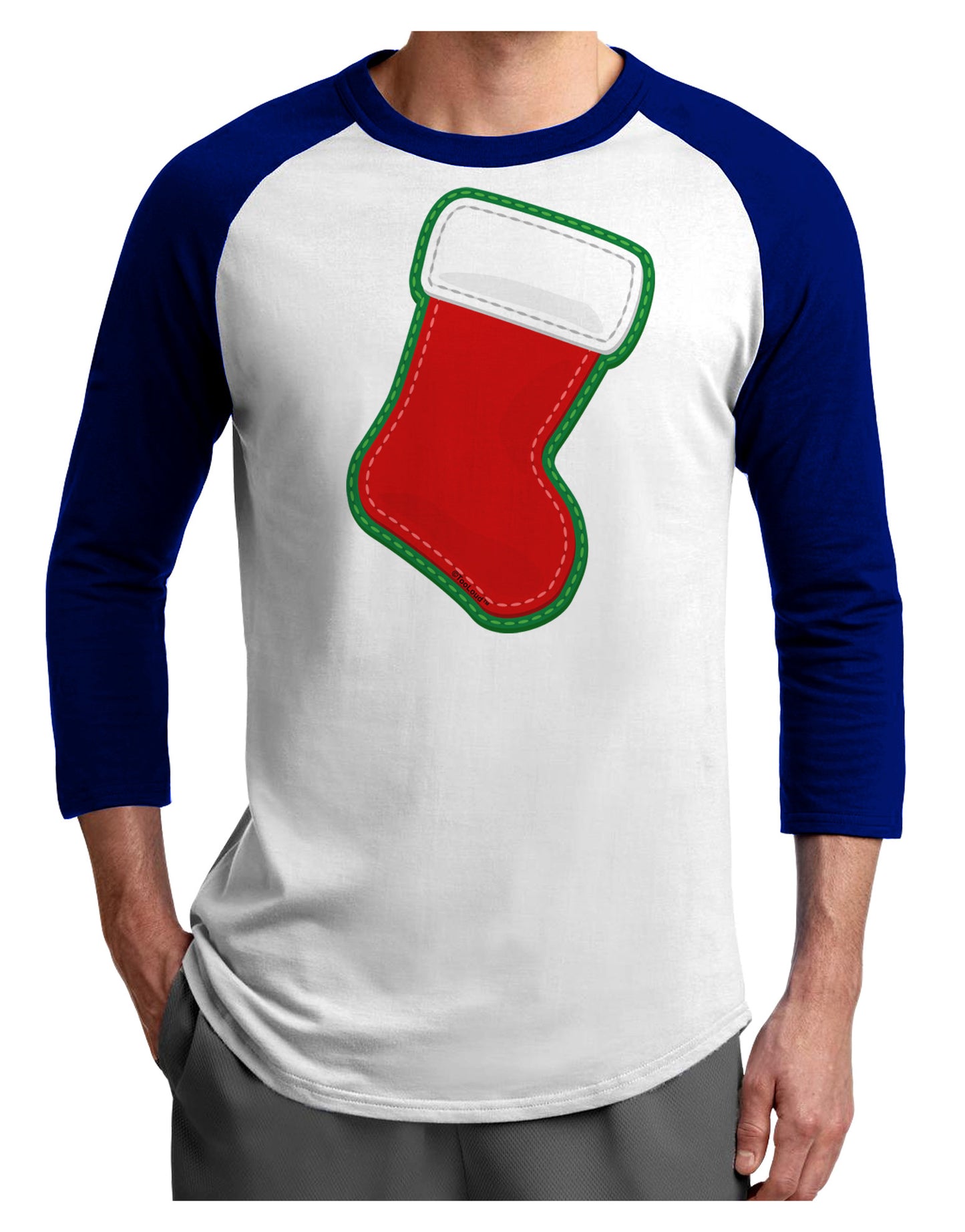 Cute Faux Applique Christmas Stocking Adult Raglan Shirt-TooLoud-White-Royal-X-Small-Davson Sales