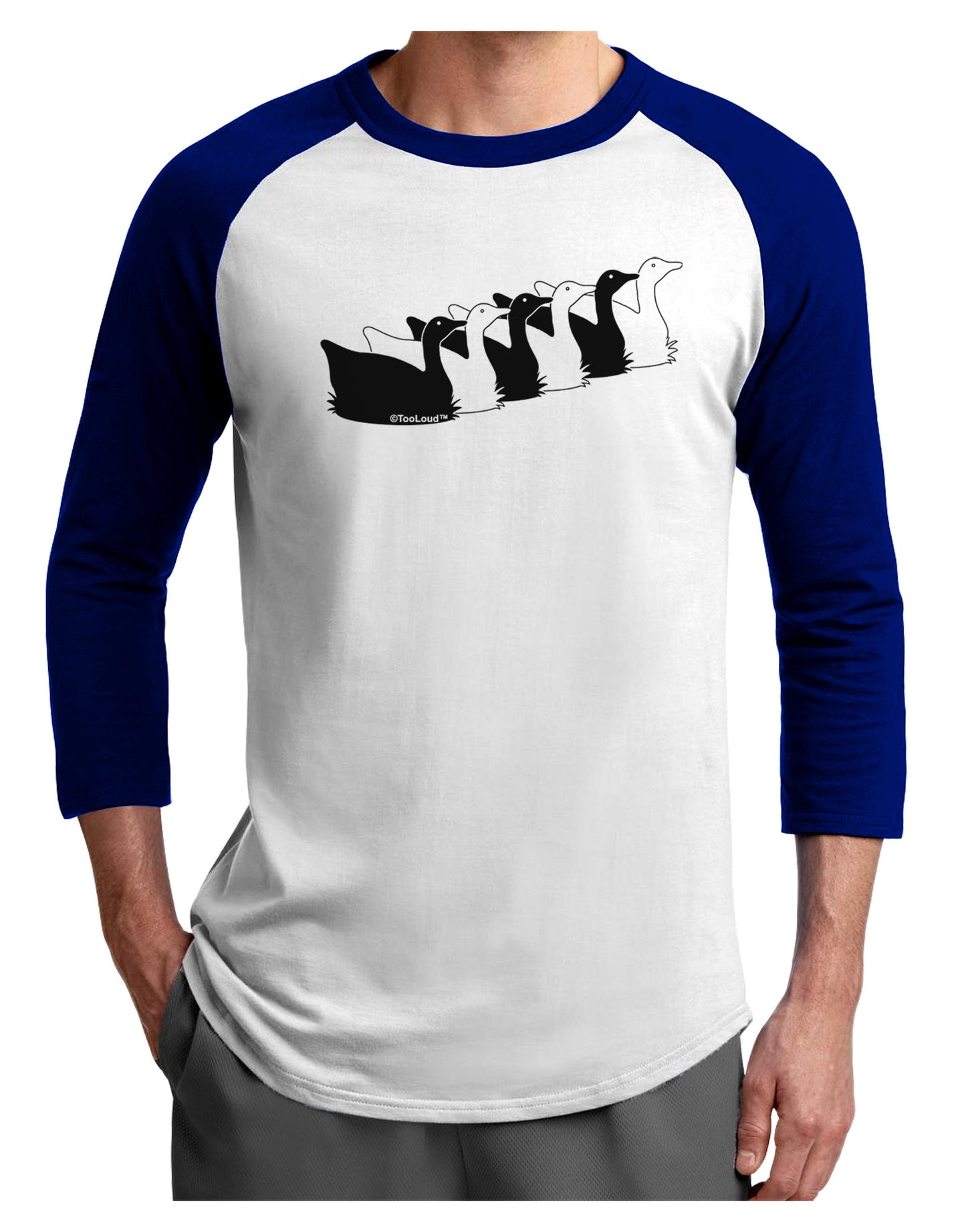 Six Geese A laying Adult Raglan Shirt-TooLoud-White-Royal-X-Small-Davson Sales