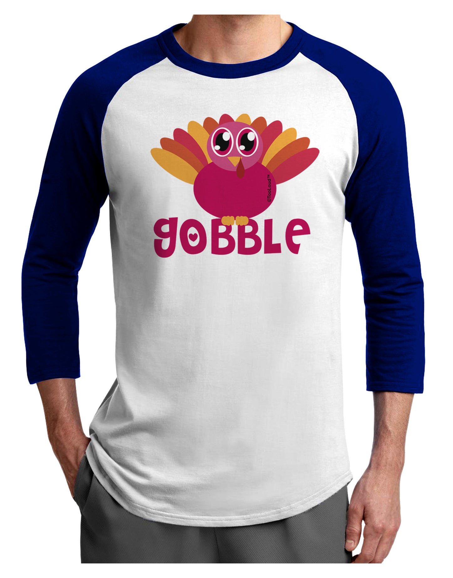 Cute Gobble Turkey Pink Adult Raglan Shirt-Raglan Shirt-TooLoud-White-Royal-X-Small-Davson Sales
