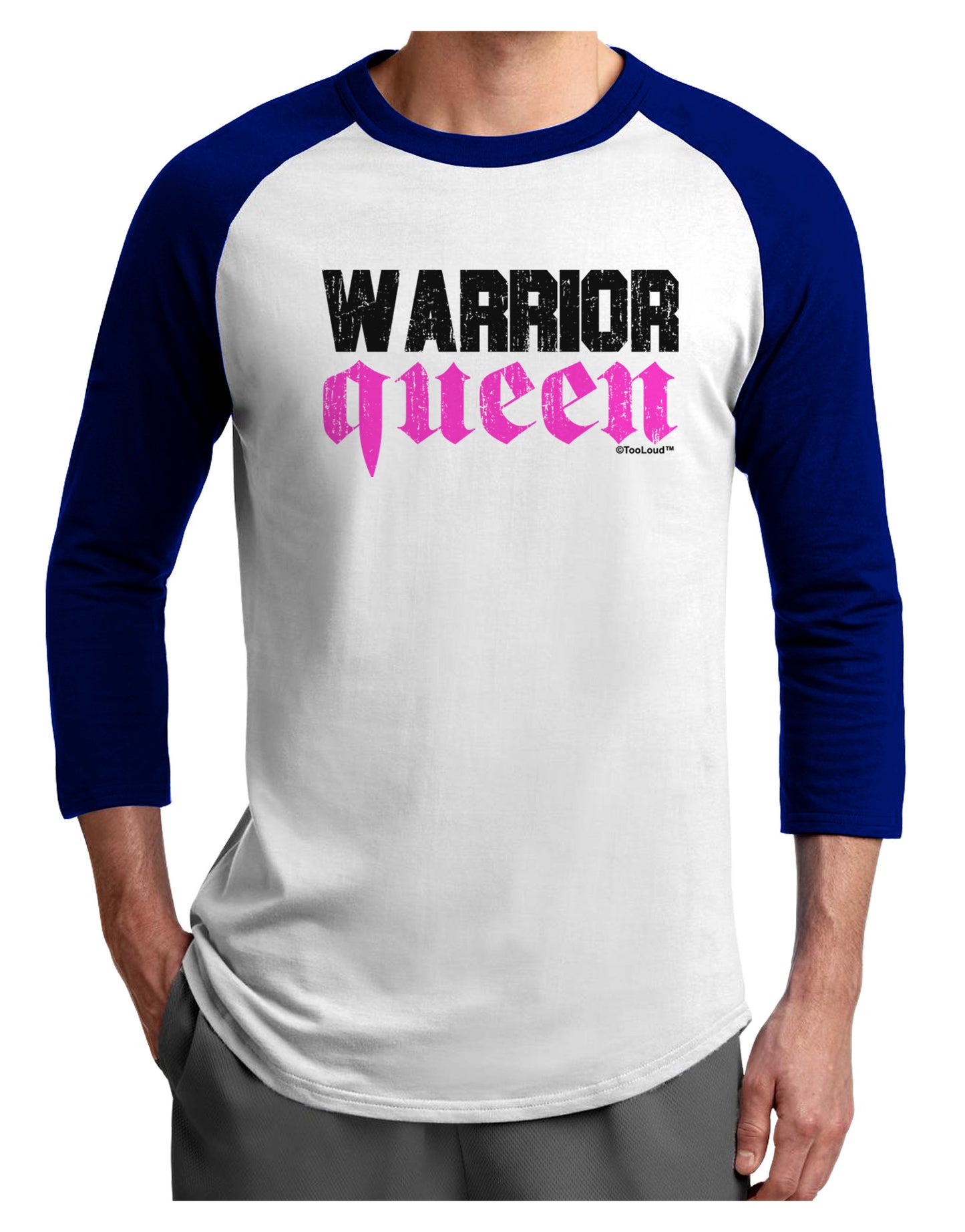 TooLoud Warrior Queen Pink Script Adult Raglan Shirt-TooLoud-White-Royal-X-Small-Davson Sales