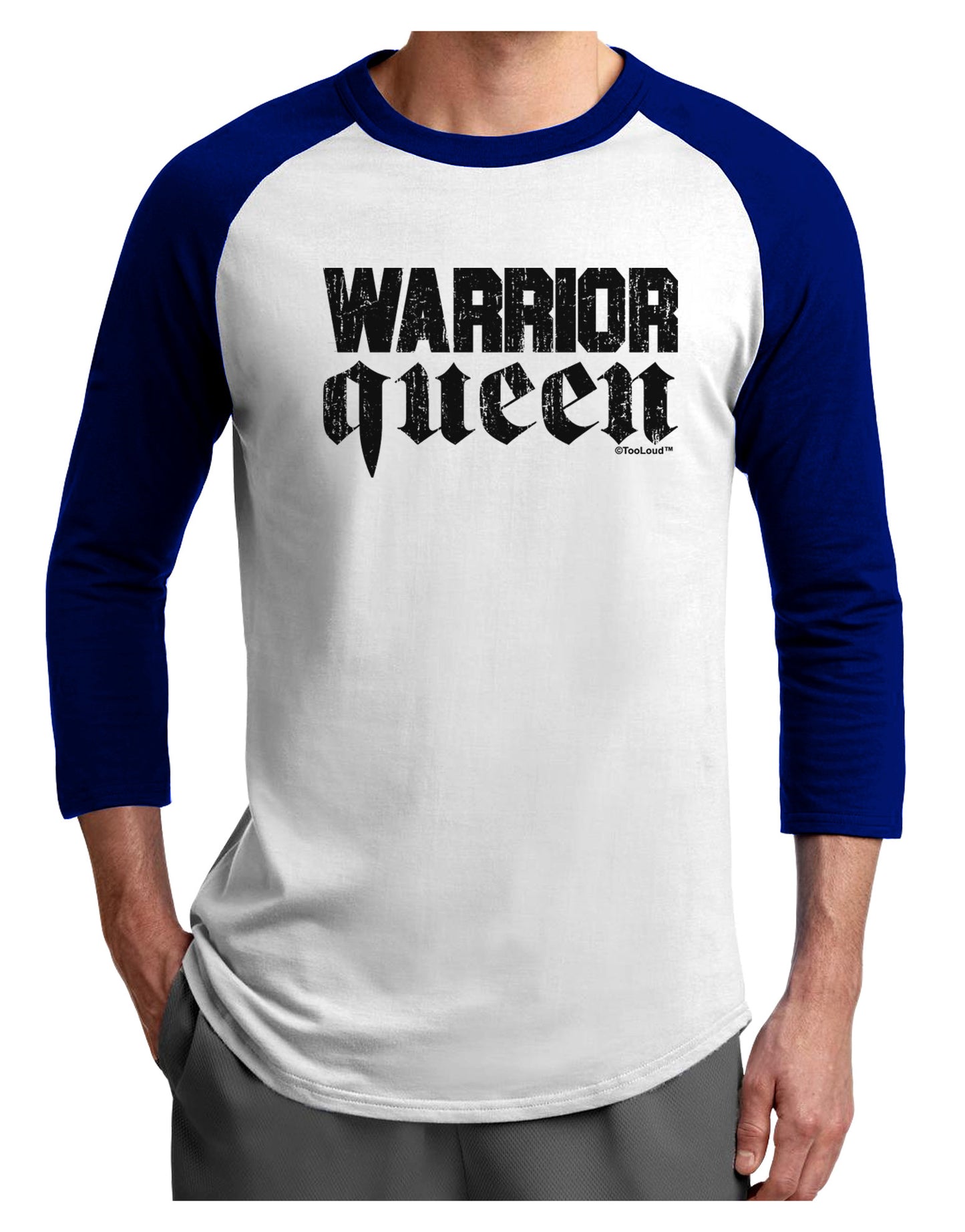 Warrior Queen Script Adult Raglan Shirt-TooLoud-White-Royal-X-Small-Davson Sales