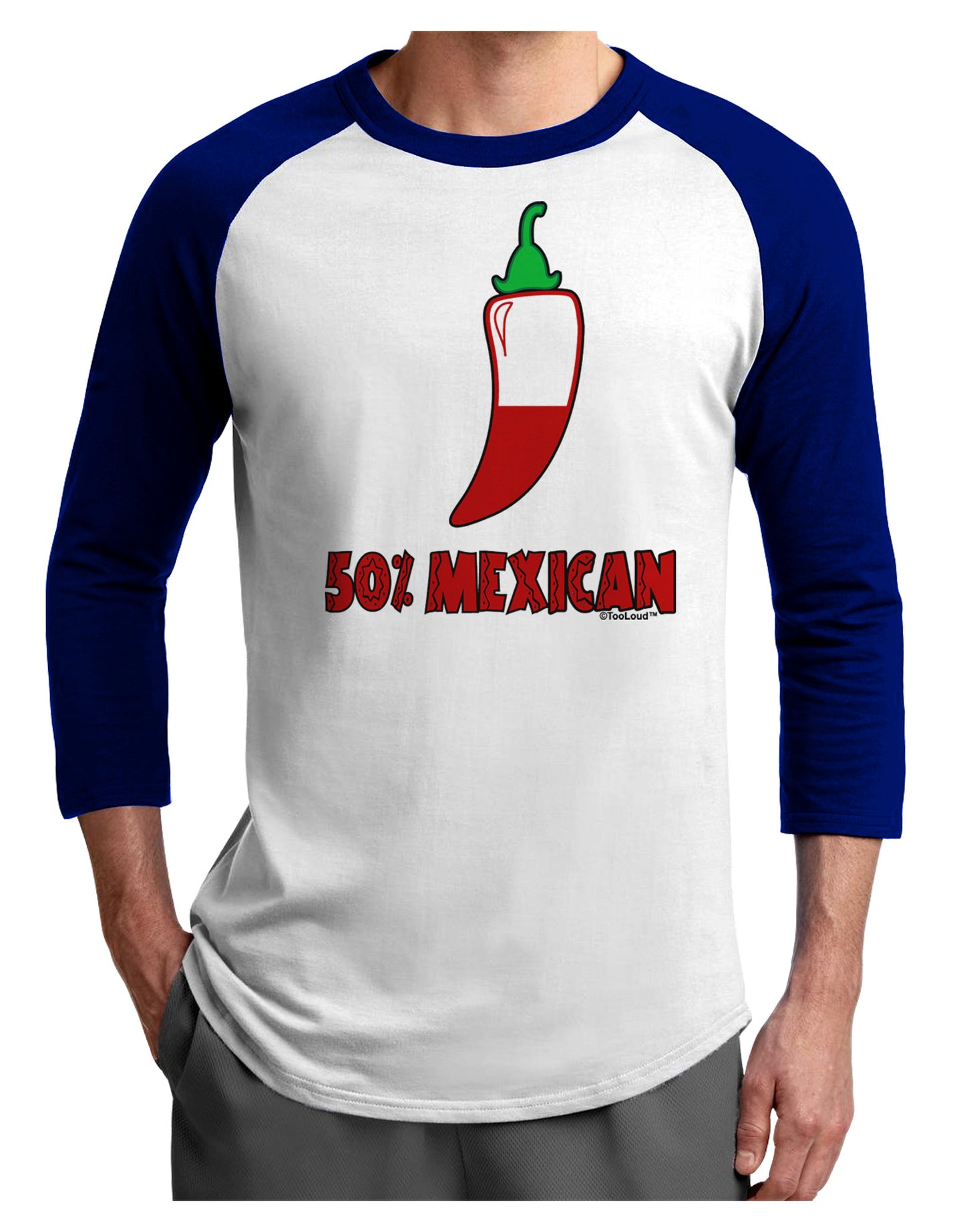 Fifty Percent Mexican Adult Raglan Shirt-TooLoud-White-Royal-X-Small-Davson Sales