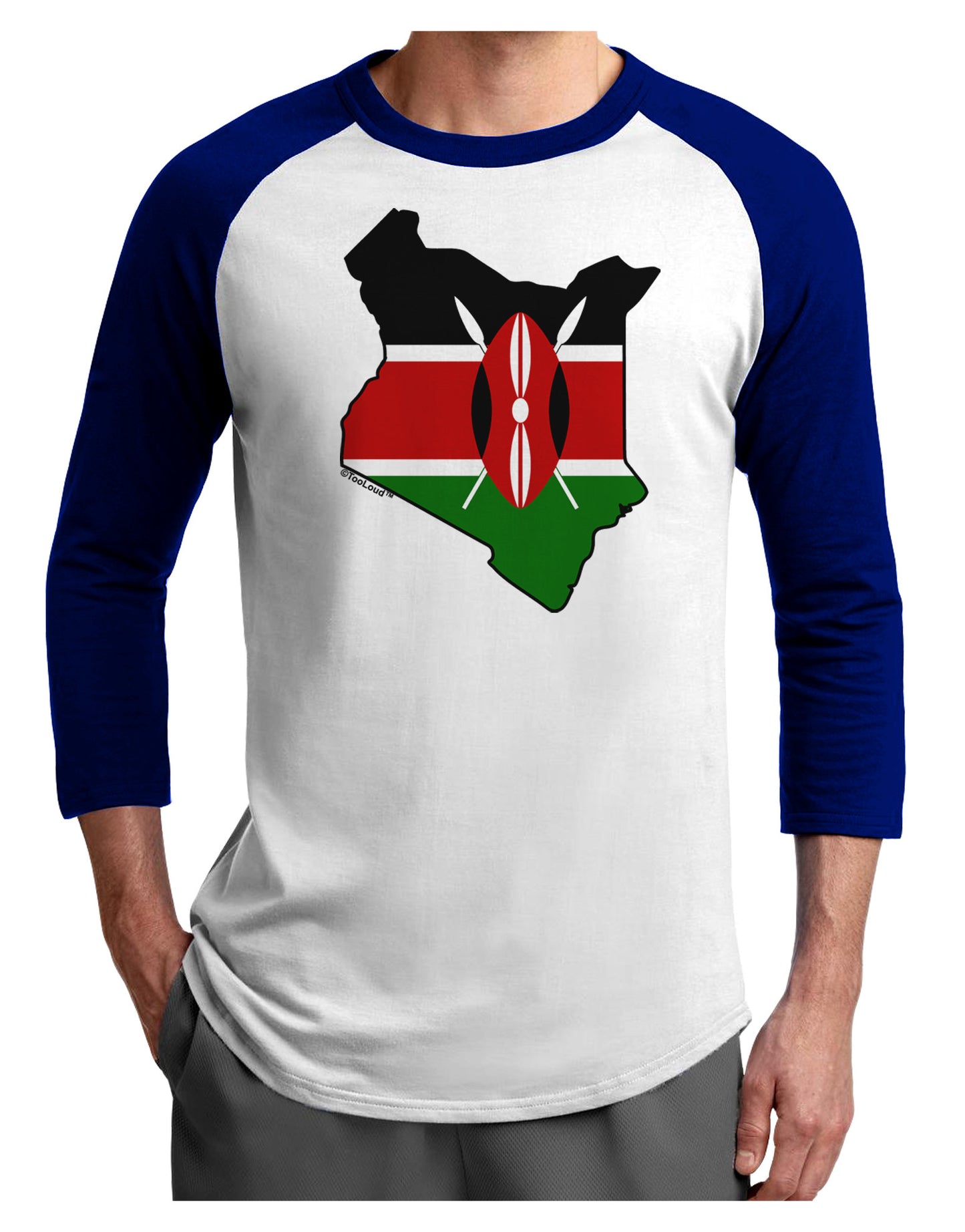 Kenya Flag Silhouette Adult Raglan Shirt-TooLoud-White-Royal-X-Small-Davson Sales