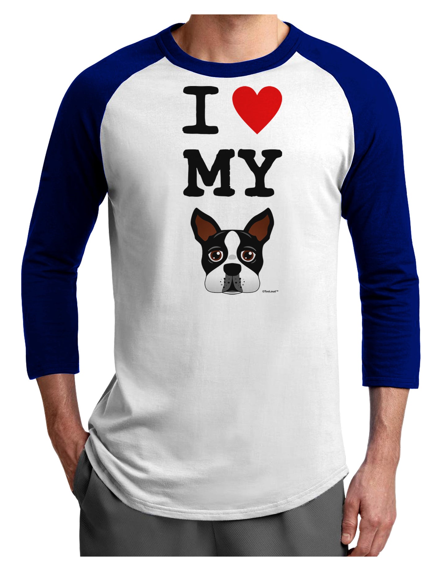 I Heart My Boston Terrier Adult Raglan Shirt-TooLoud-White-Royal-X-Small-Davson Sales