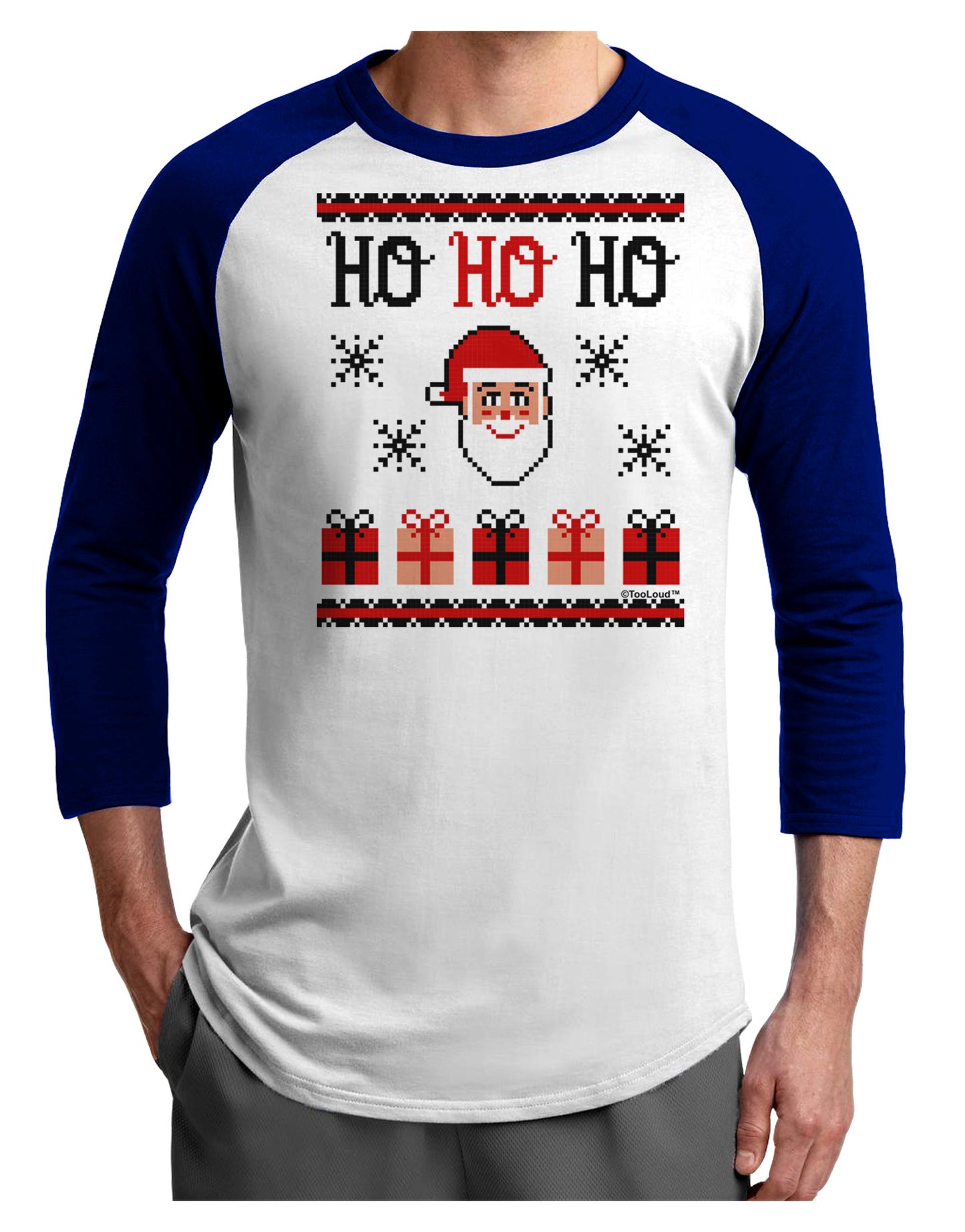 Ho Ho Ho Ugly Christmas Sweater Adult Raglan Shirt-Raglan Shirt-TooLoud-White-Royal-X-Small-Davson Sales