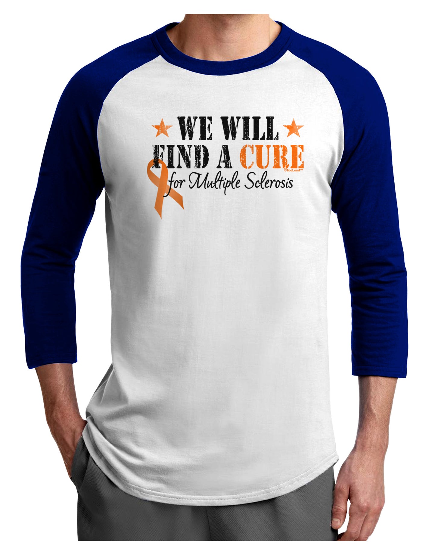 MS - We Will Find A Cure Adult Raglan Shirt-Raglan Shirt-TooLoud-White-Royal-X-Small-Davson Sales