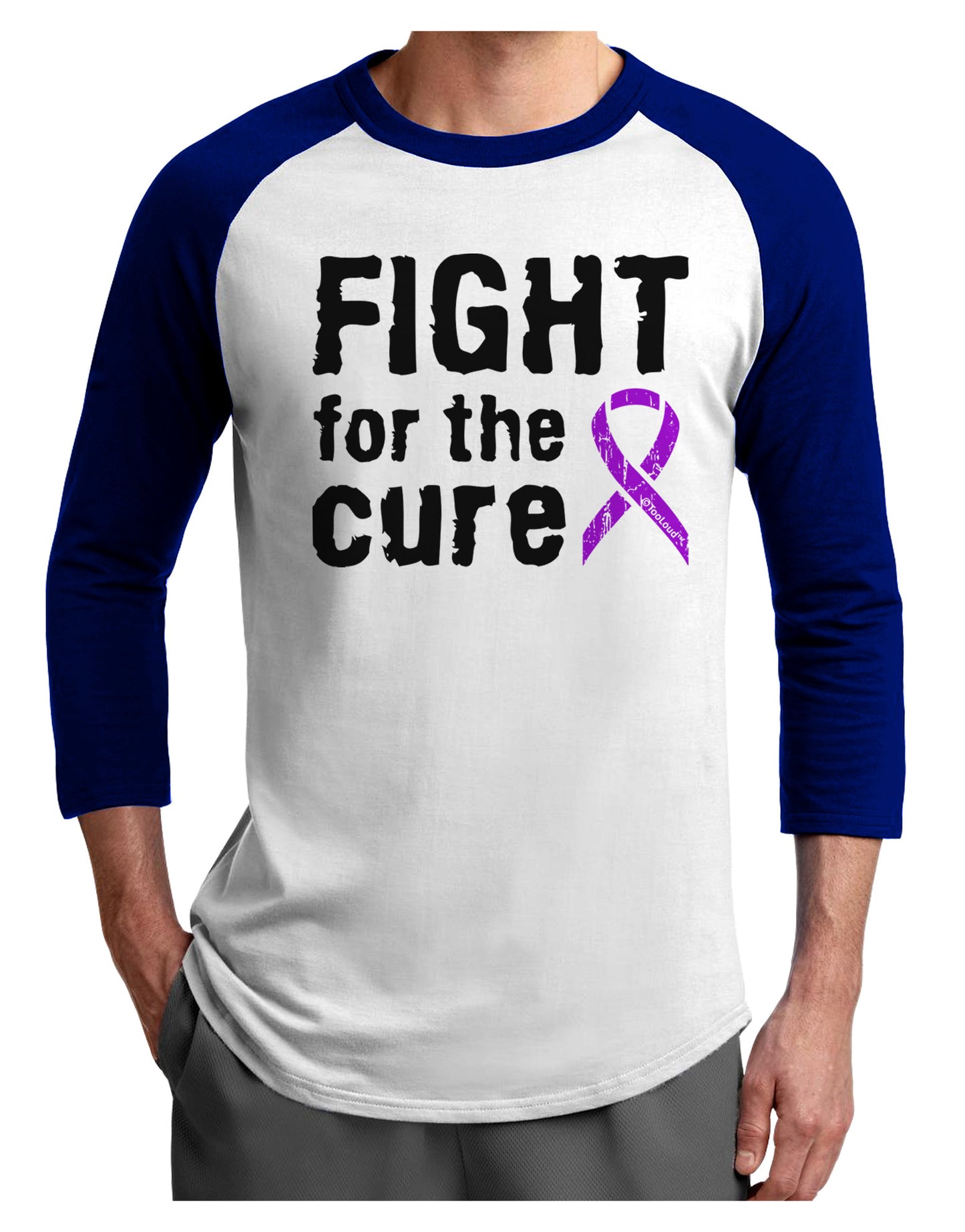 Fight for the Cure - Purple Ribbon Epilepsy Adult Raglan Shirt-TooLoud-White-Royal-X-Small-Davson Sales