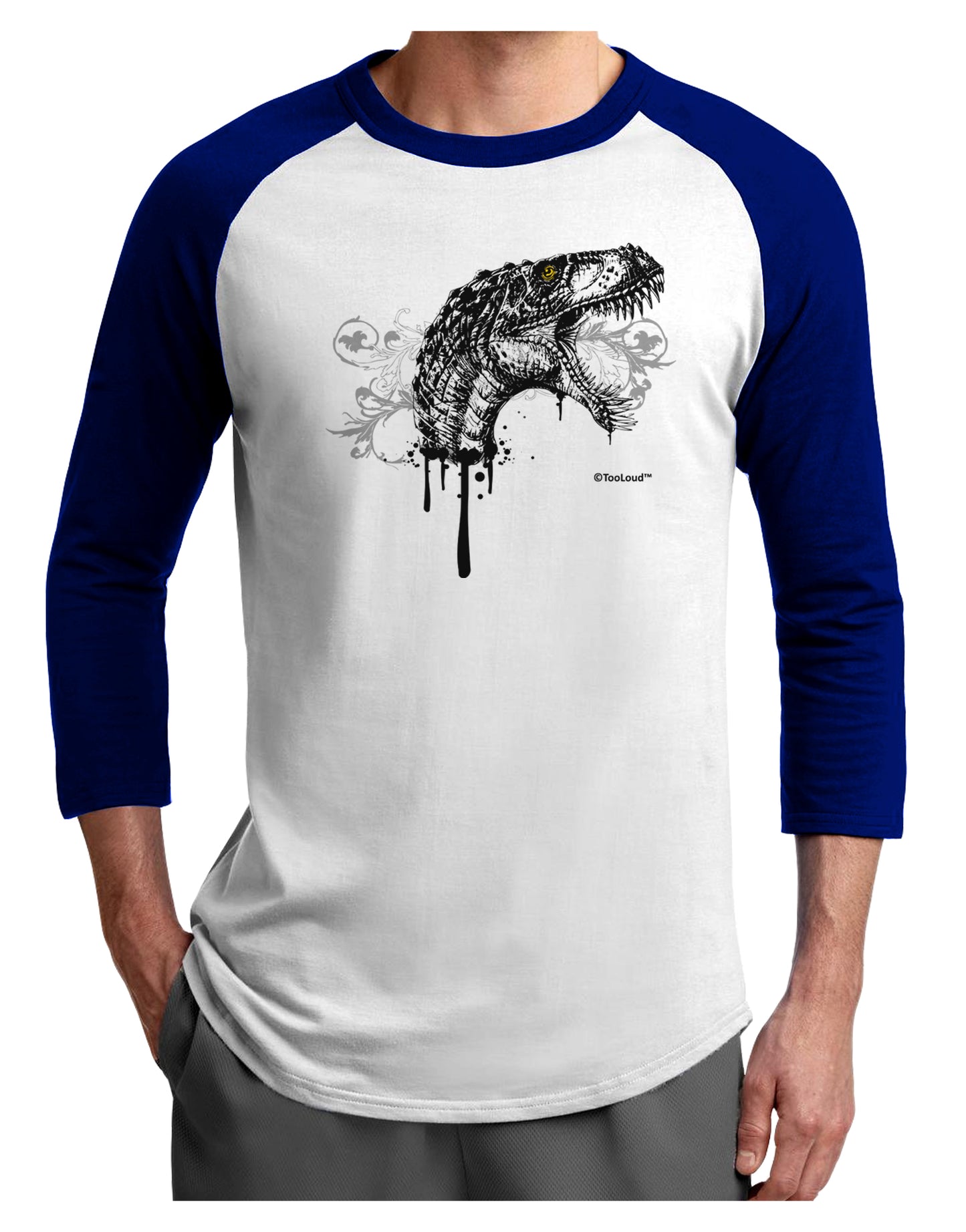 Artistic Ink Style Dinosaur Head Design Adult Raglan Shirt by TooLoud-TooLoud-White-Royal-X-Small-Davson Sales