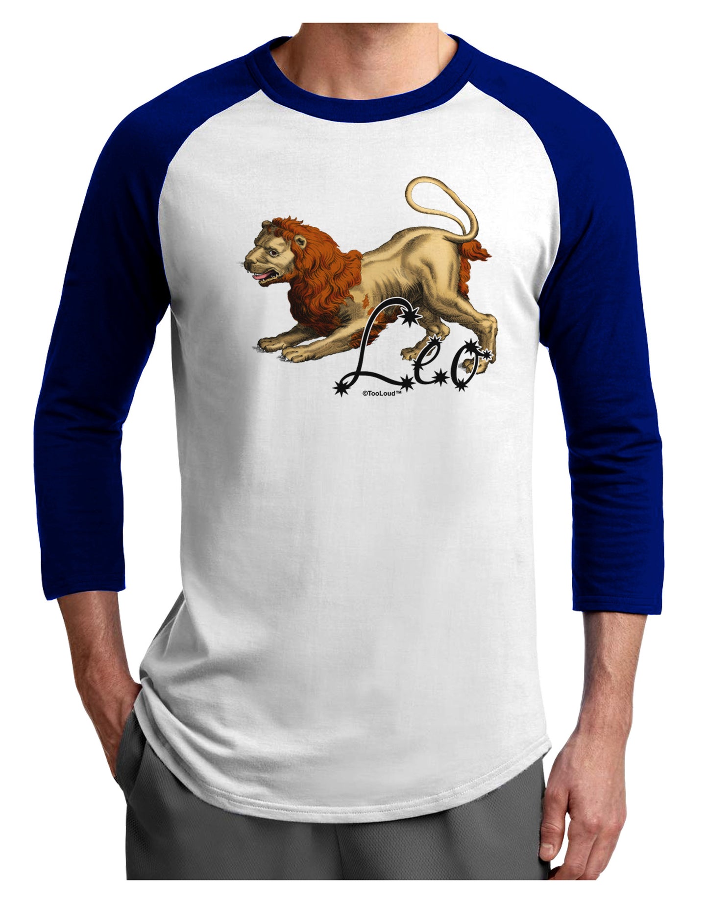 Leo Color Illustration Adult Raglan Shirt-TooLoud-White-Royal-X-Small-Davson Sales