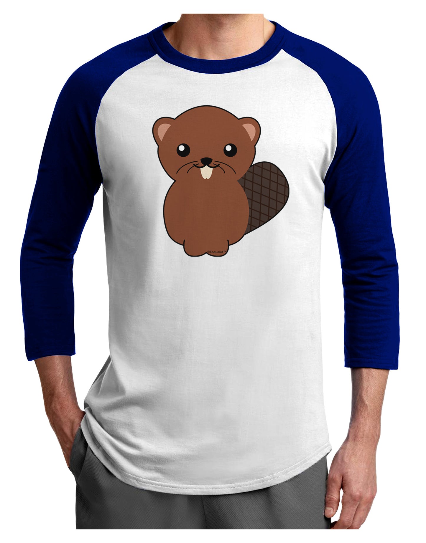 Cute Beaver Adult Raglan Shirt-TooLoud-White-Royal-X-Small-Davson Sales
