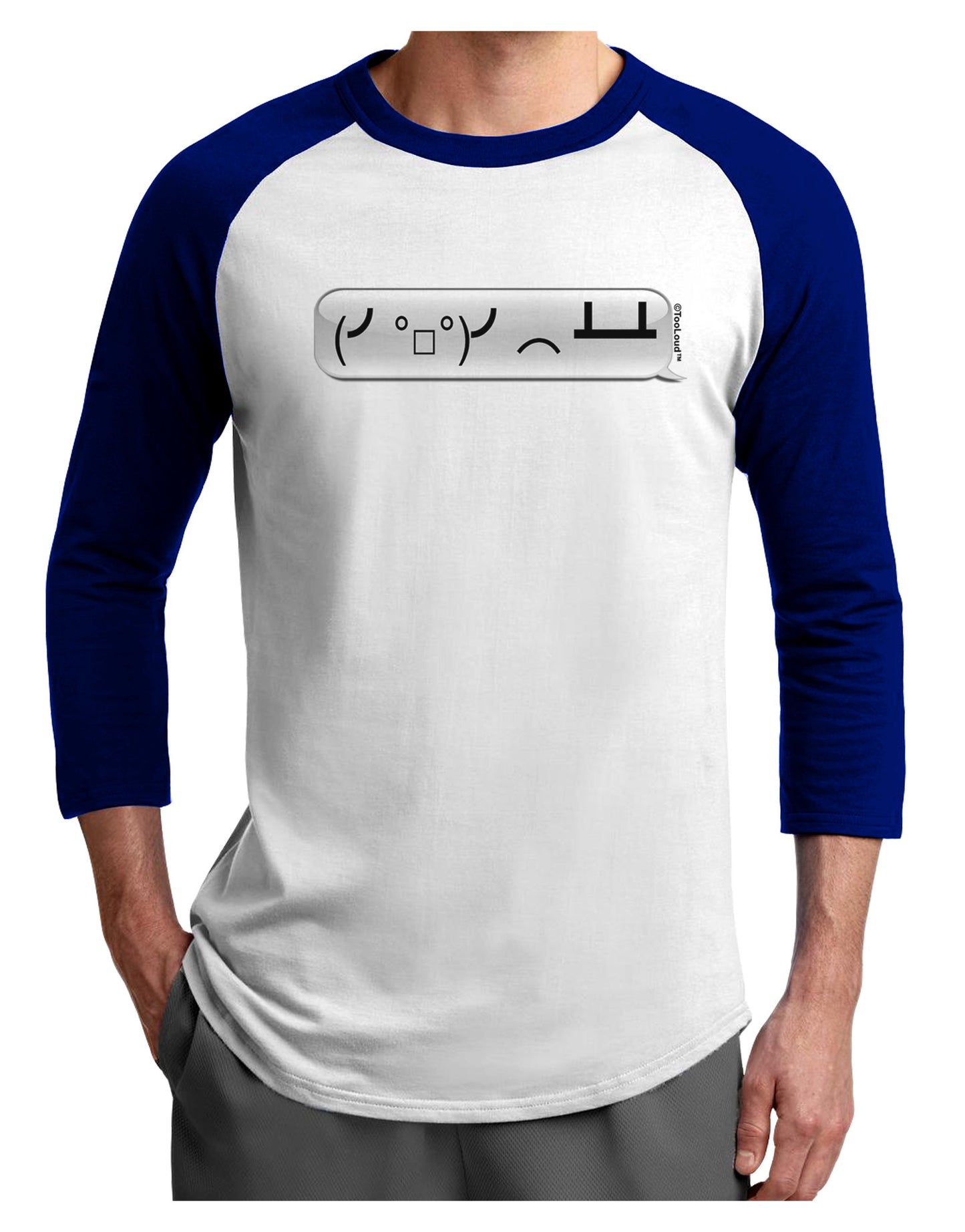 Table Flip Text Bubble Adult Raglan Shirt-TooLoud-White-Royal-X-Small-Davson Sales