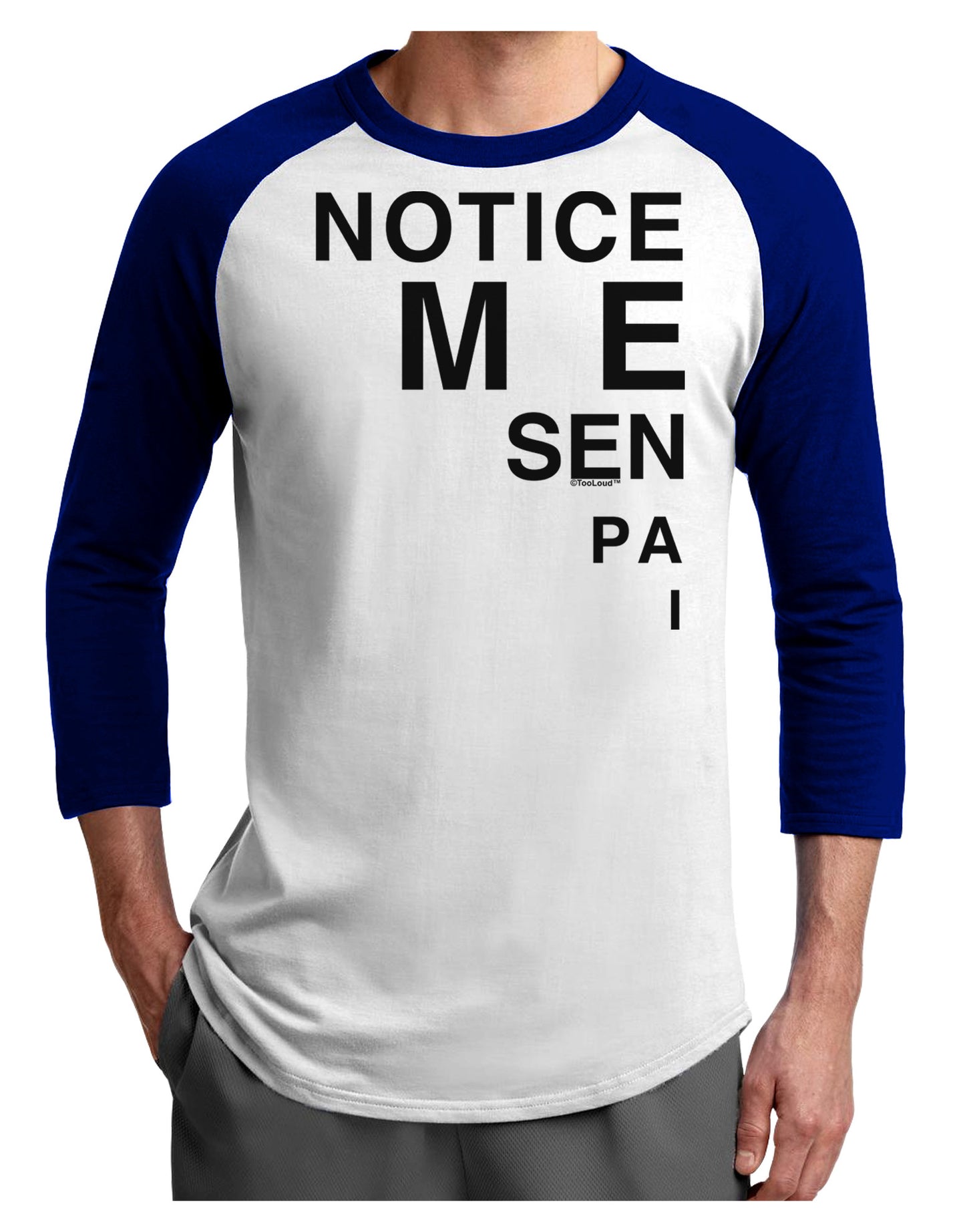 Notice Me Senpai Triangle Text Adult Raglan Shirt-Raglan Shirt-TooLoud-White-Royal-X-Small-Davson Sales