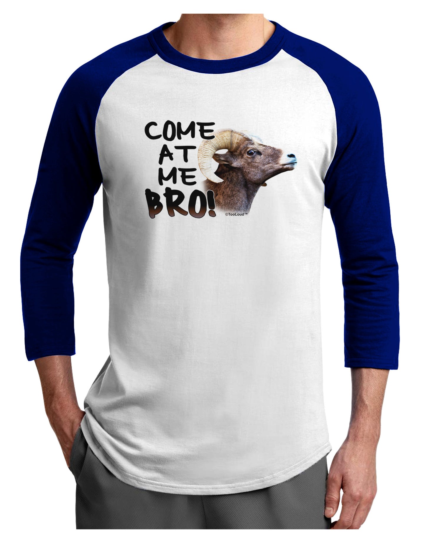 Come At Me Bro Big Horn Adult Raglan Shirt-Raglan Shirt-TooLoud-White-Royal-X-Small-Davson Sales