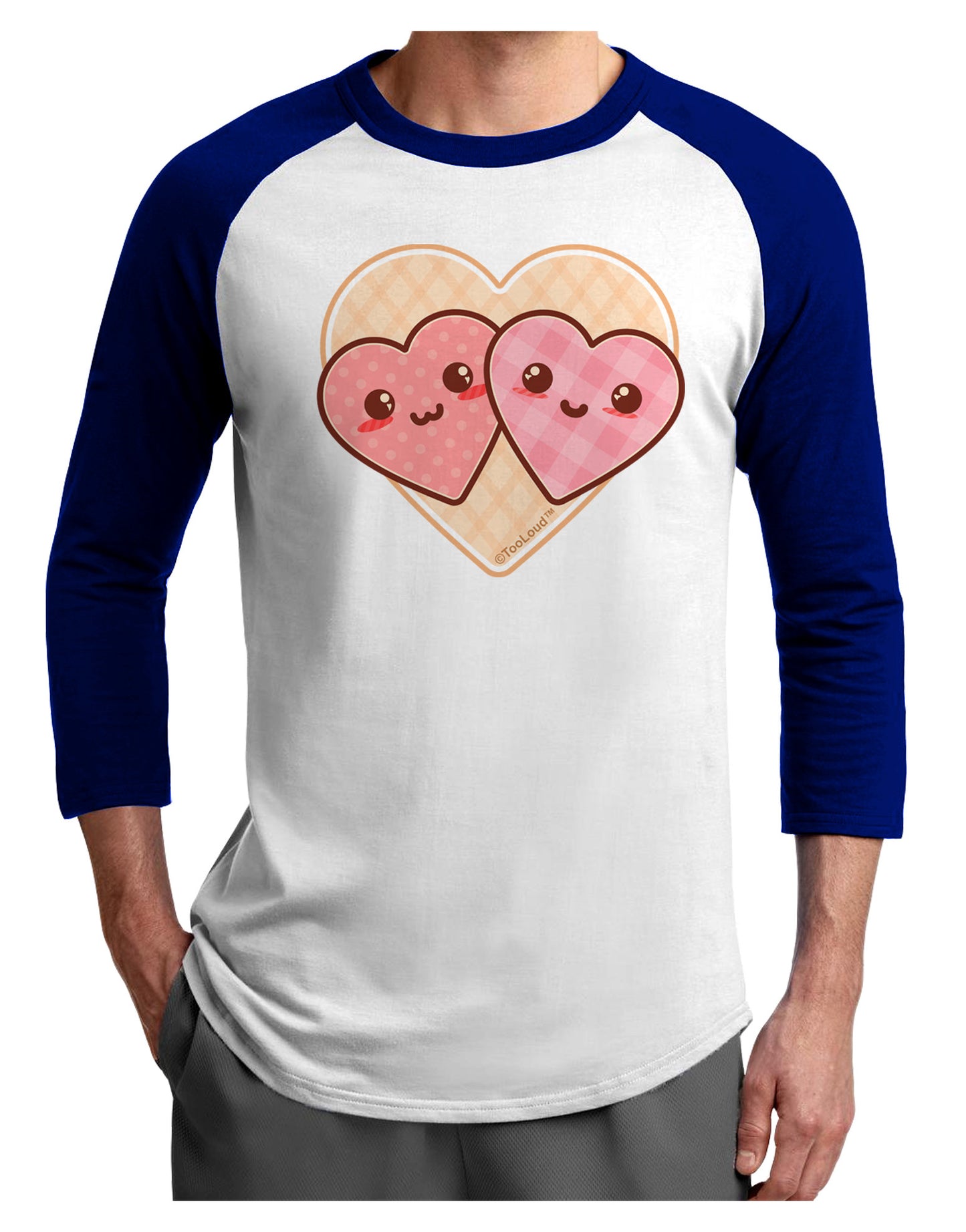 Super Cute Kawaii Hearts Adult Raglan Shirt-Raglan Shirt-TooLoud-White-Royal-X-Small-Davson Sales