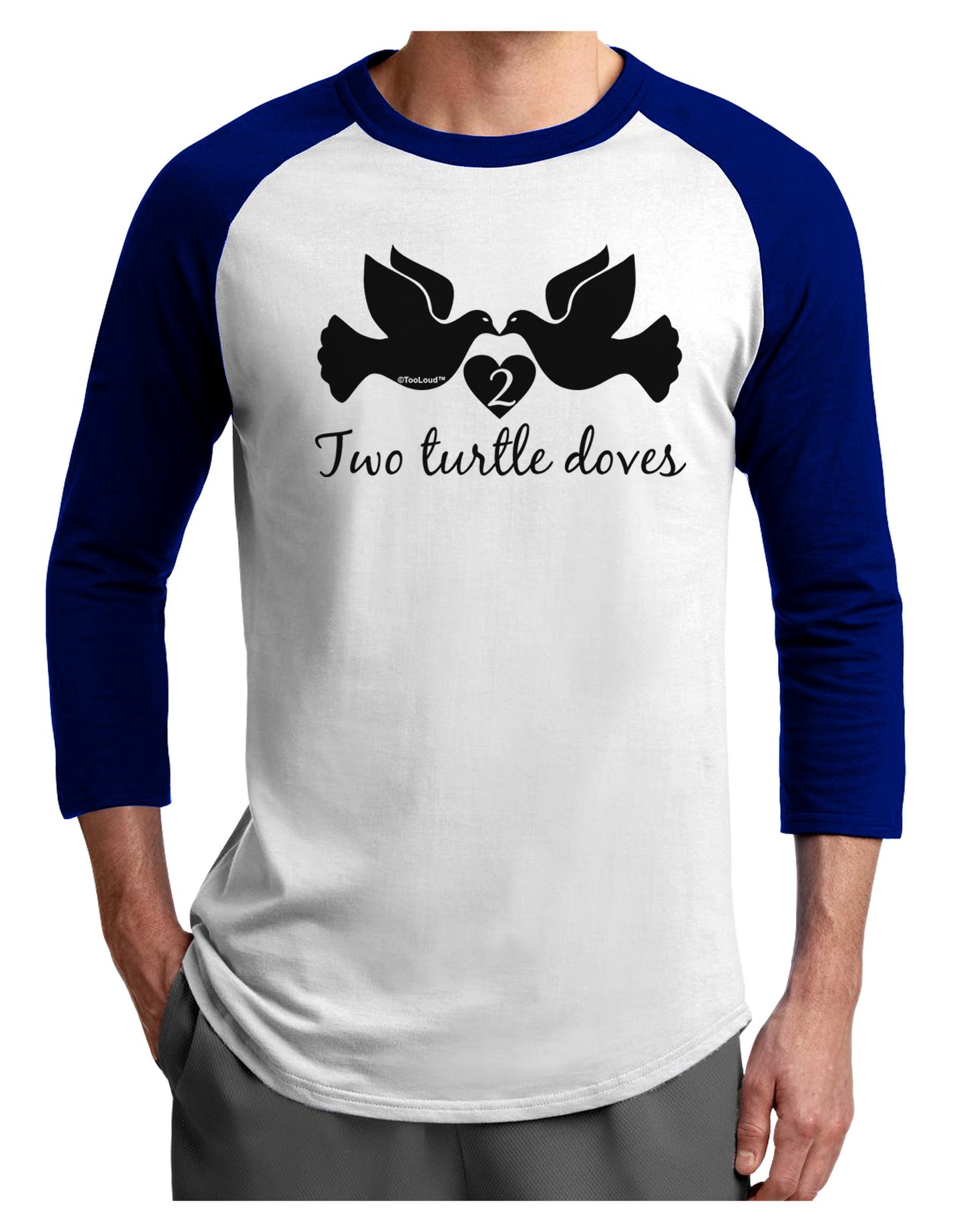 Two Turtle Doves Text Adult Raglan Shirt-TooLoud-White-Royal-X-Small-Davson Sales