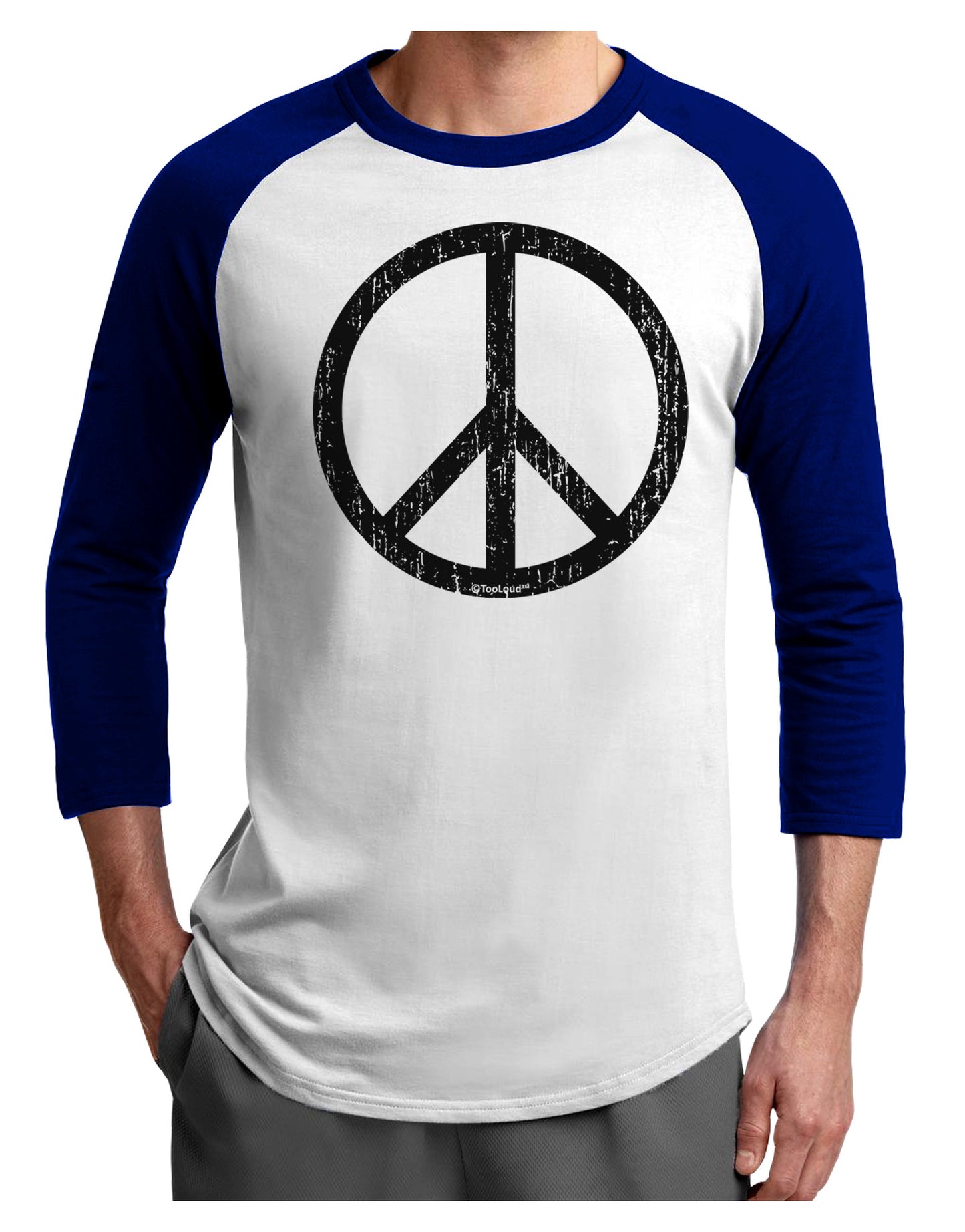 Peace Sign Symbol - Distressed Adult Raglan Shirt-TooLoud-White-Royal-X-Small-Davson Sales